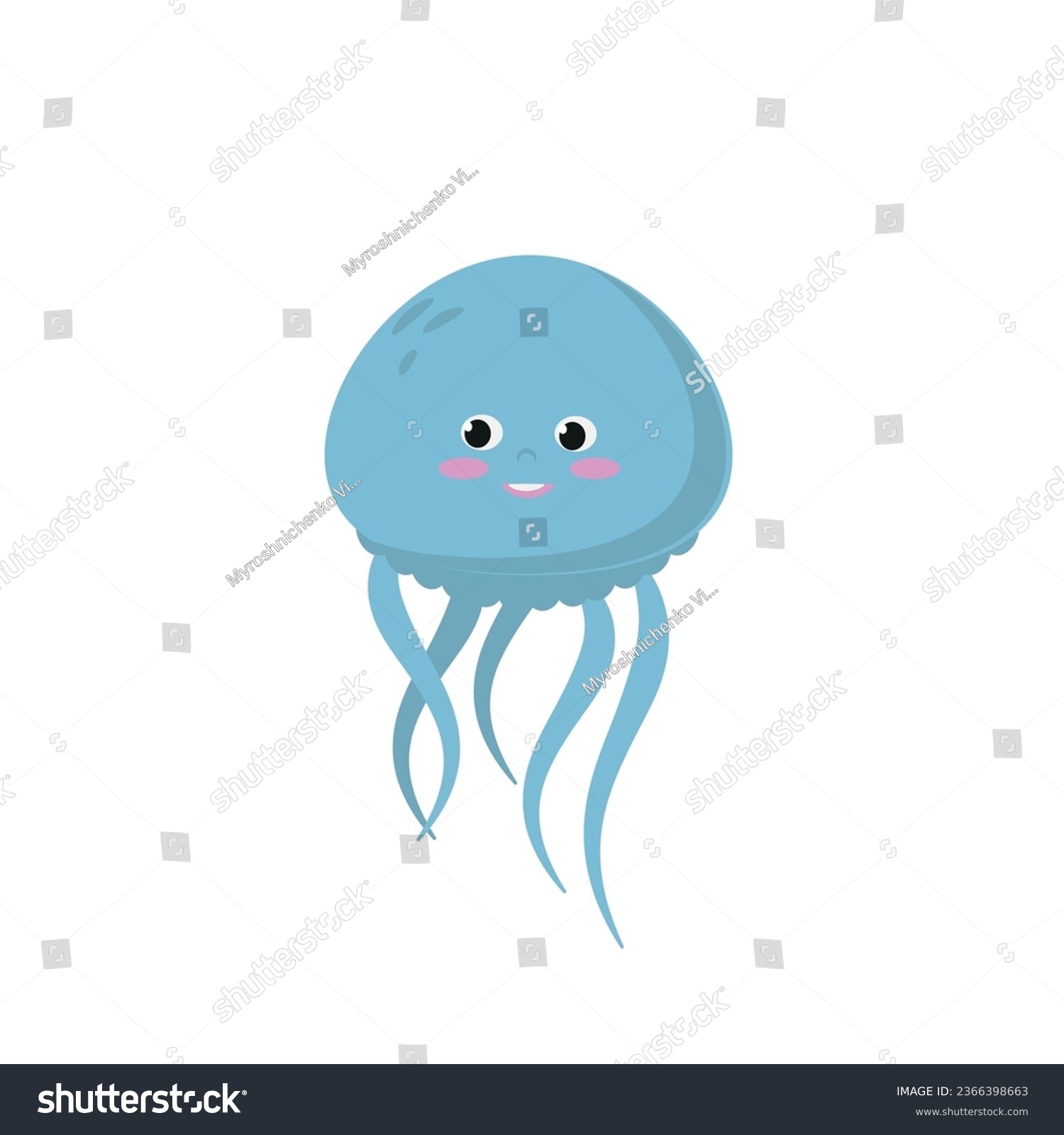 SVG of Vector jellyfish. Cute baby character.Flat illustration. Suitable for animation, using in web, apps, books, education projects. No transparency, solid colors only. Svg, lottie without bags. svg