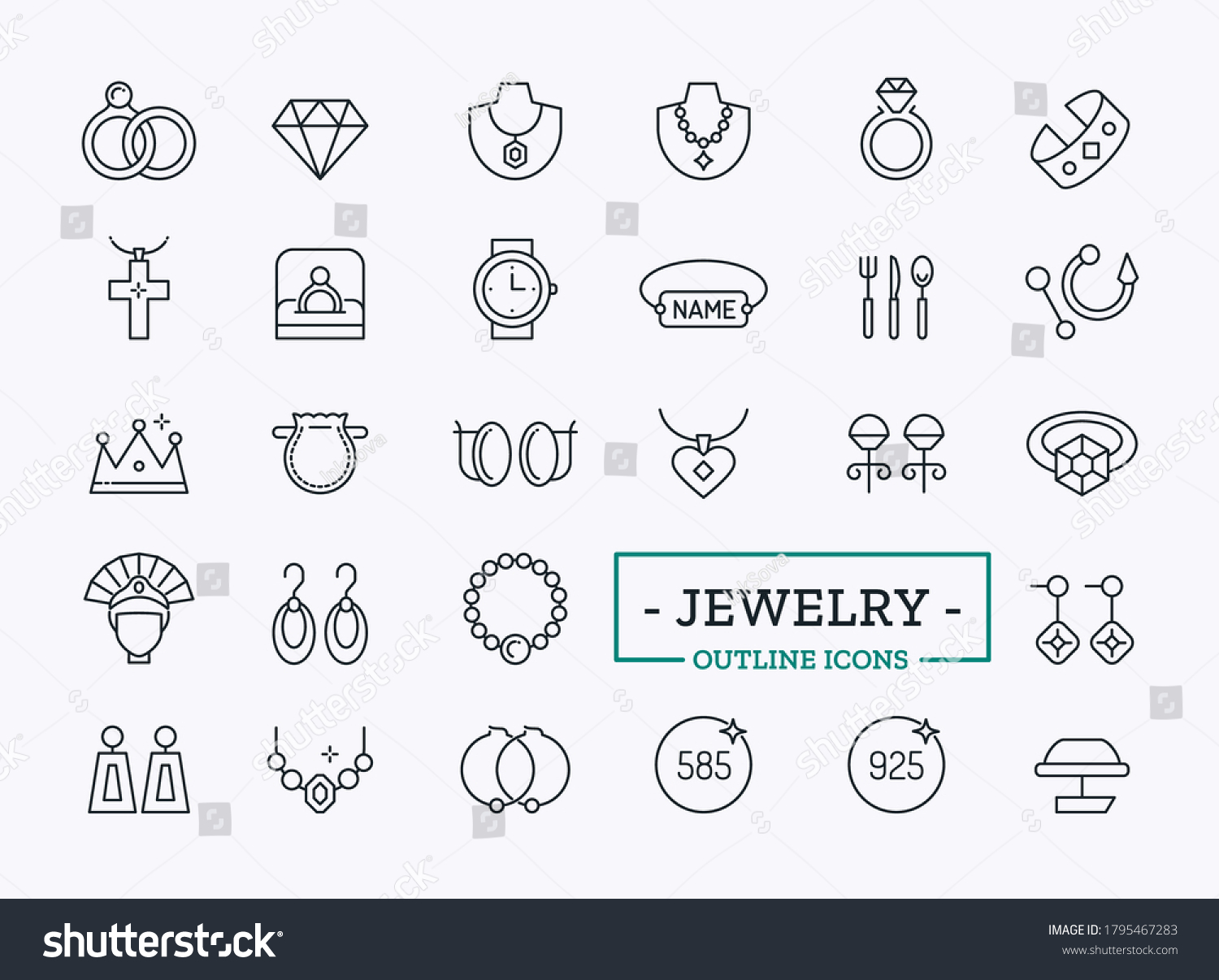 Vector Jewelry Linear Icons Silhouette Symbol Stock Vector (Royalty ...