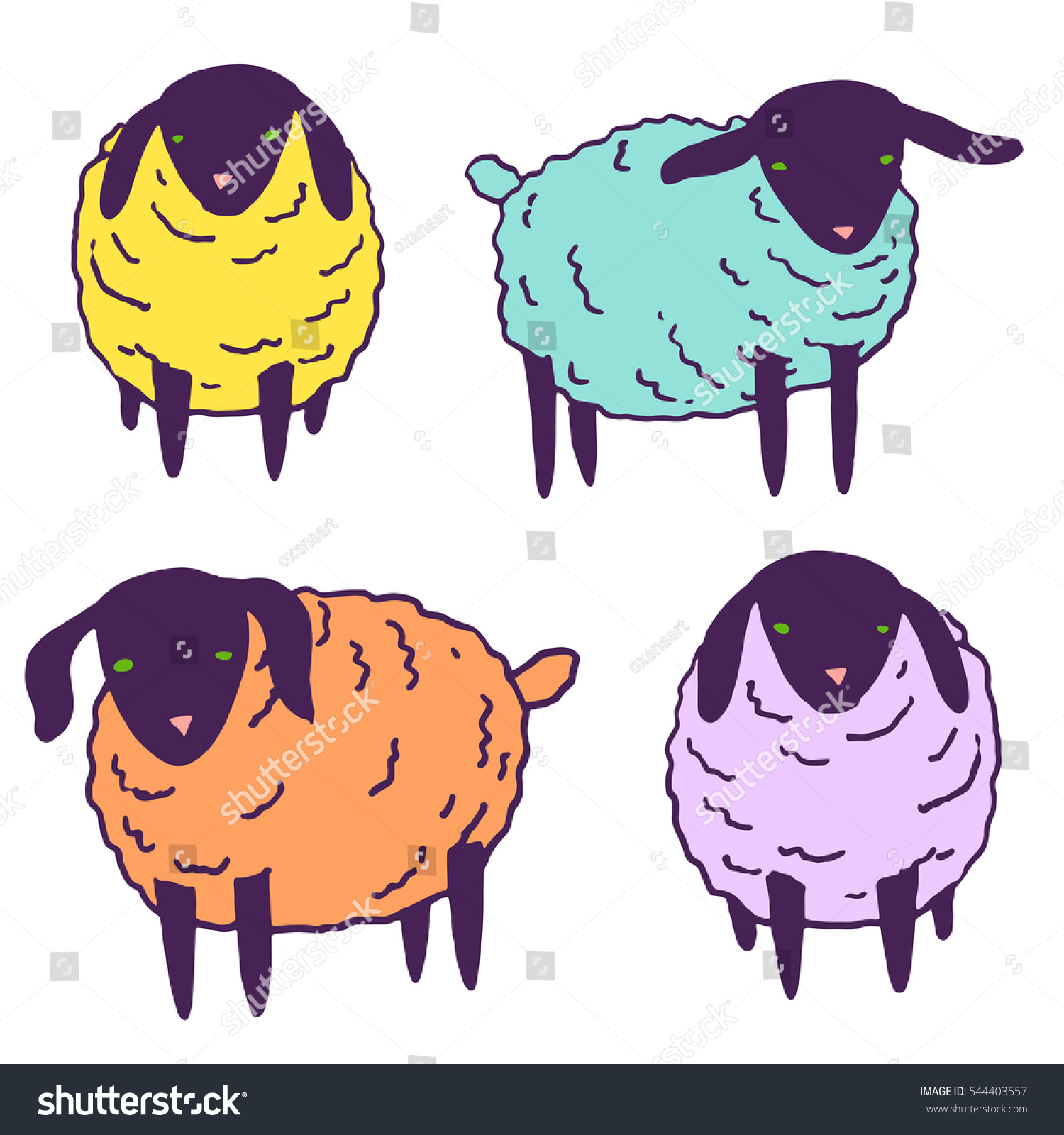 Vector Kawaii Baby Sheep Illustration Set Stock Vector Royalty Free