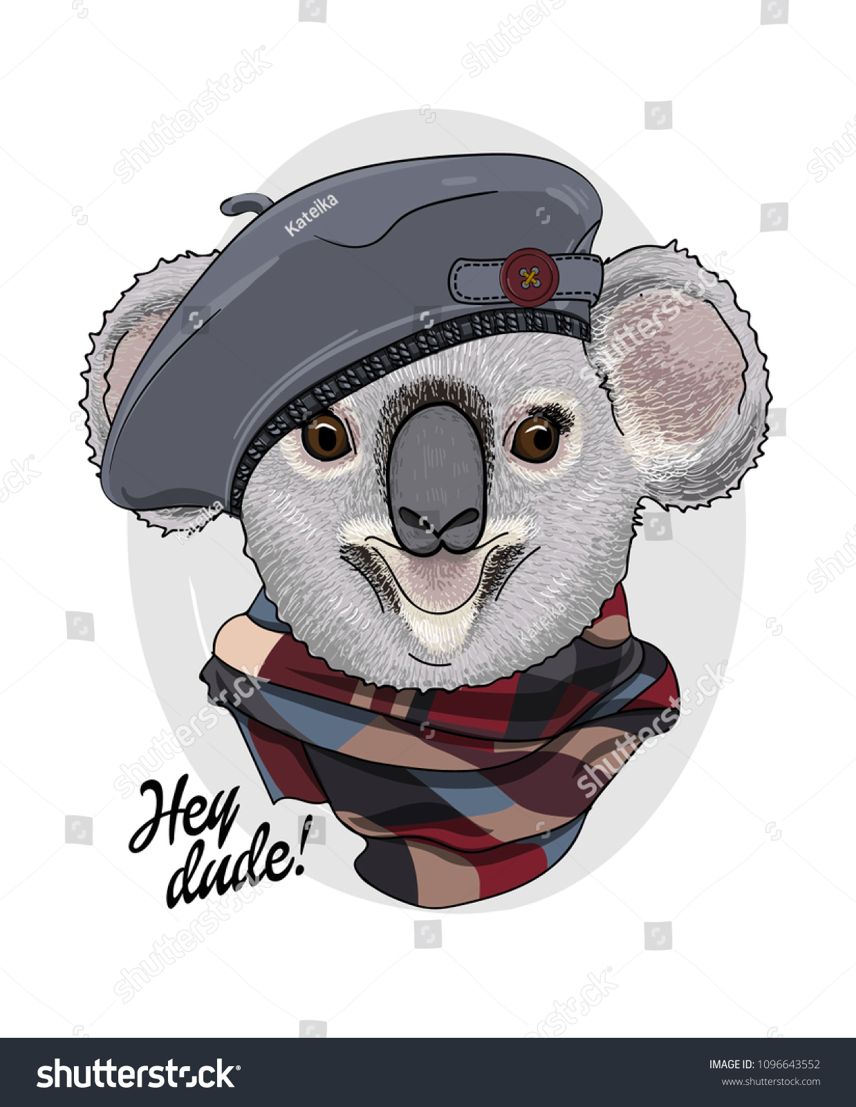 Stockvektor 1096643552 Med Vector Koala Grey Hat Scarf Hand