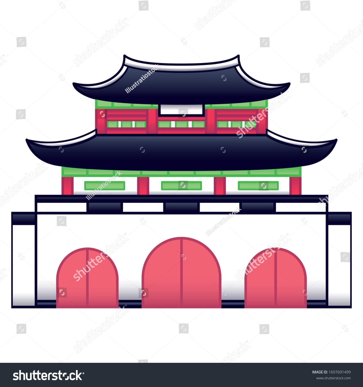 Vector Korea Kawaii Cute Cartoon Gyeongbokgung Stock Vector (royalty 