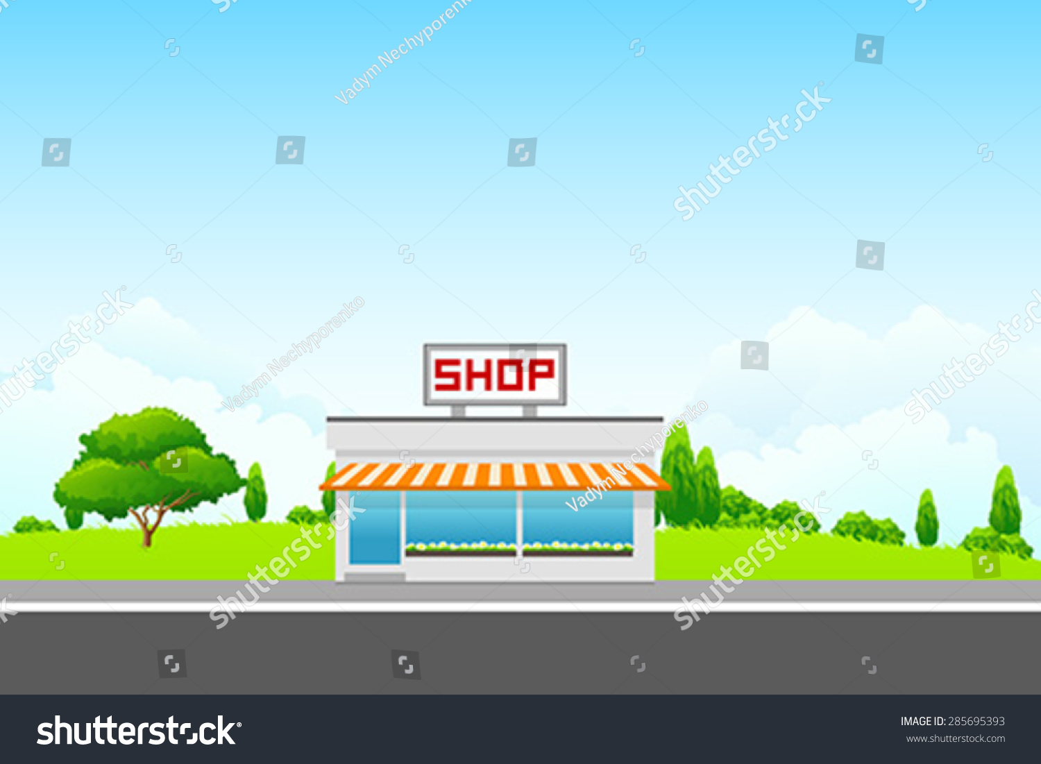 Vector Landscape Shop Building Stock Vector (Royalty Free) 285695393 ...