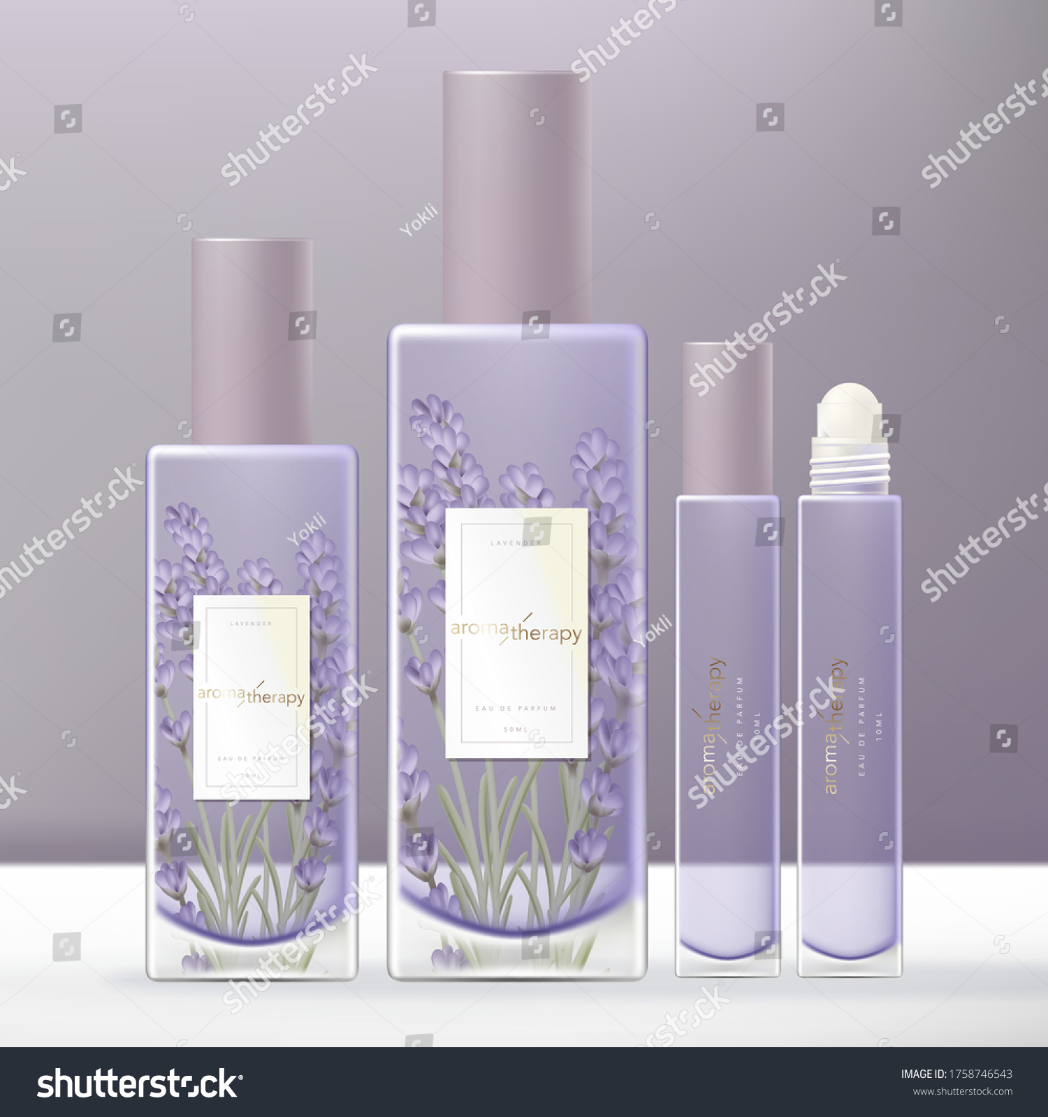 SVG of Vector Lavender Violet Perfume Glass Bottle Packaging Set with Roll on Fragrance Oil Glass Tube svg