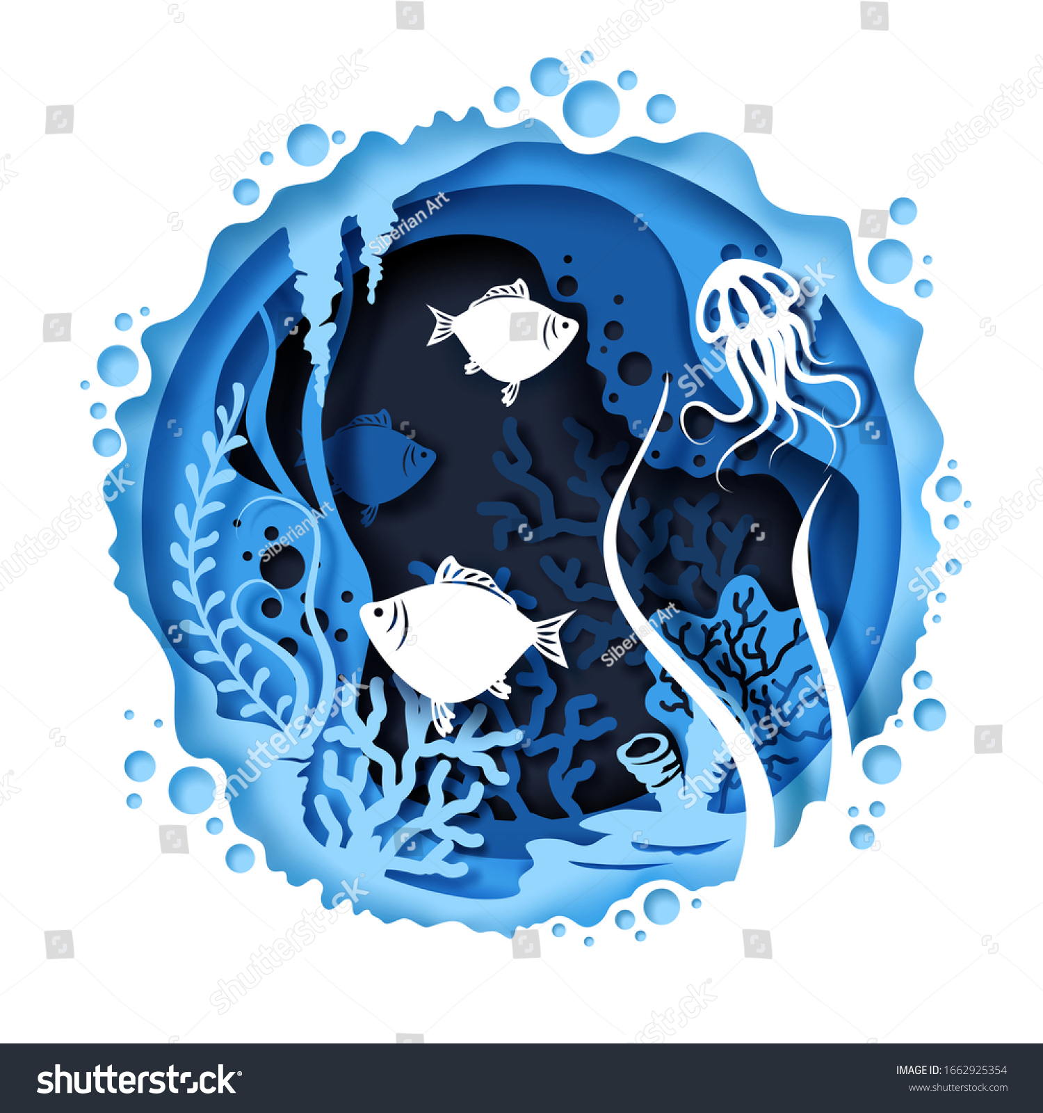 Download Vector Layered Paper Cut Style Underwater Stock Vector Royalty Free 1662925354