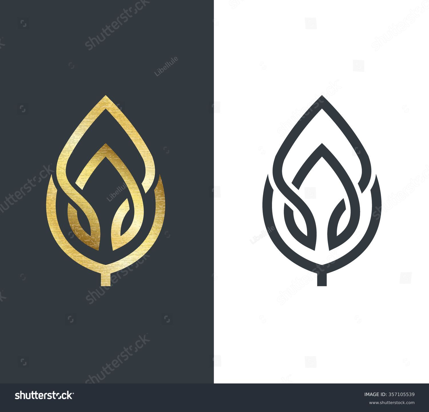 Vector Leaf, Golden Shape And Monochromatic One. Abstract Emblem ...