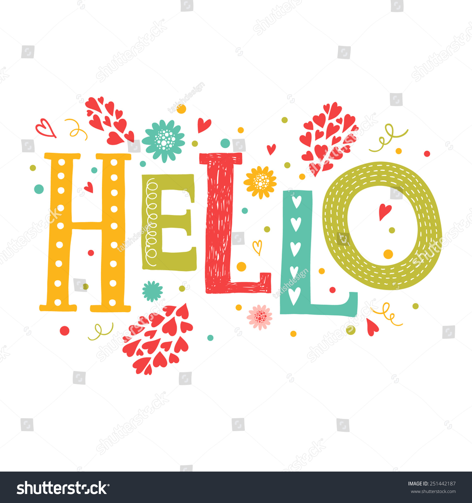 Vector Lettering Hello Decorative Floral Elements Stock Vector ...