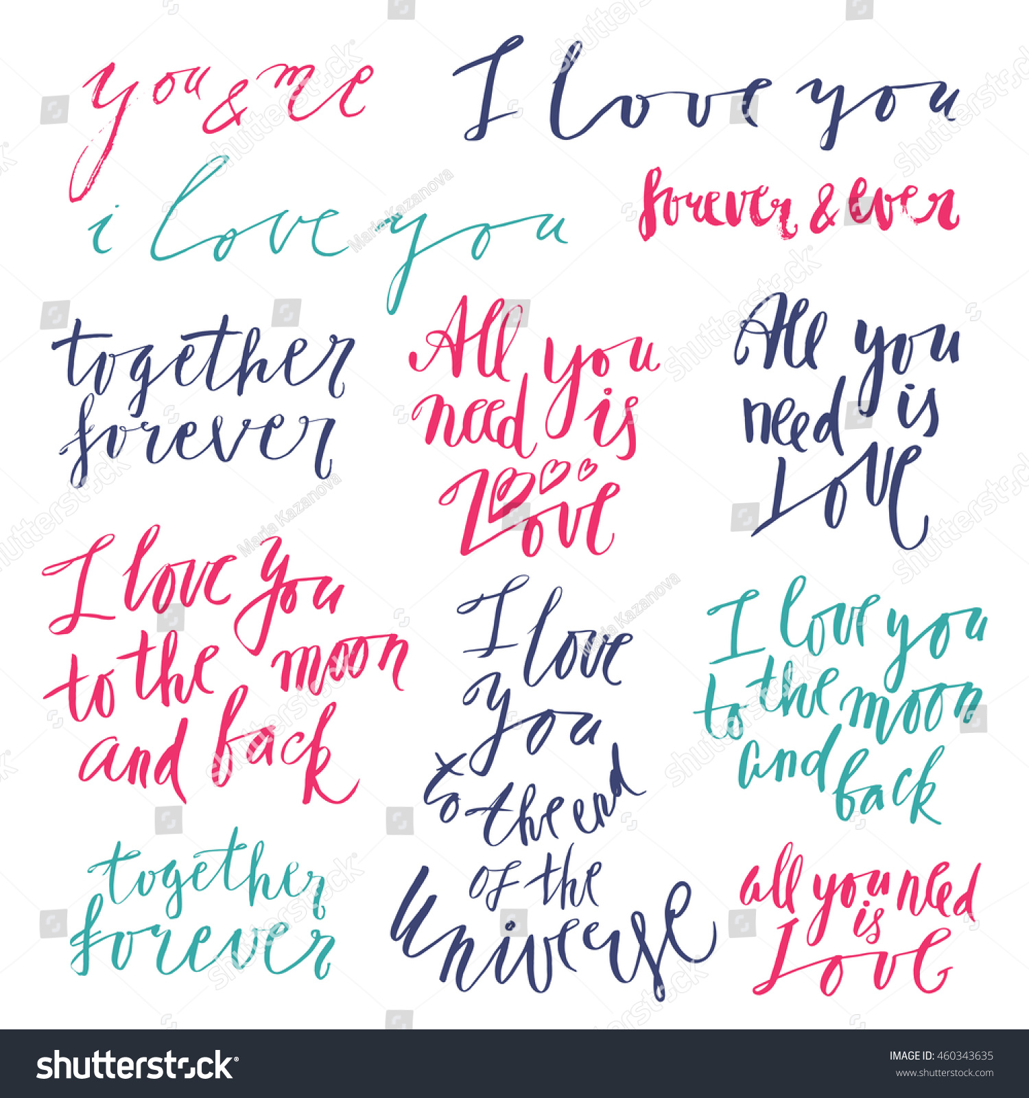 Vector lettering with love phrases handwritten quotes and words