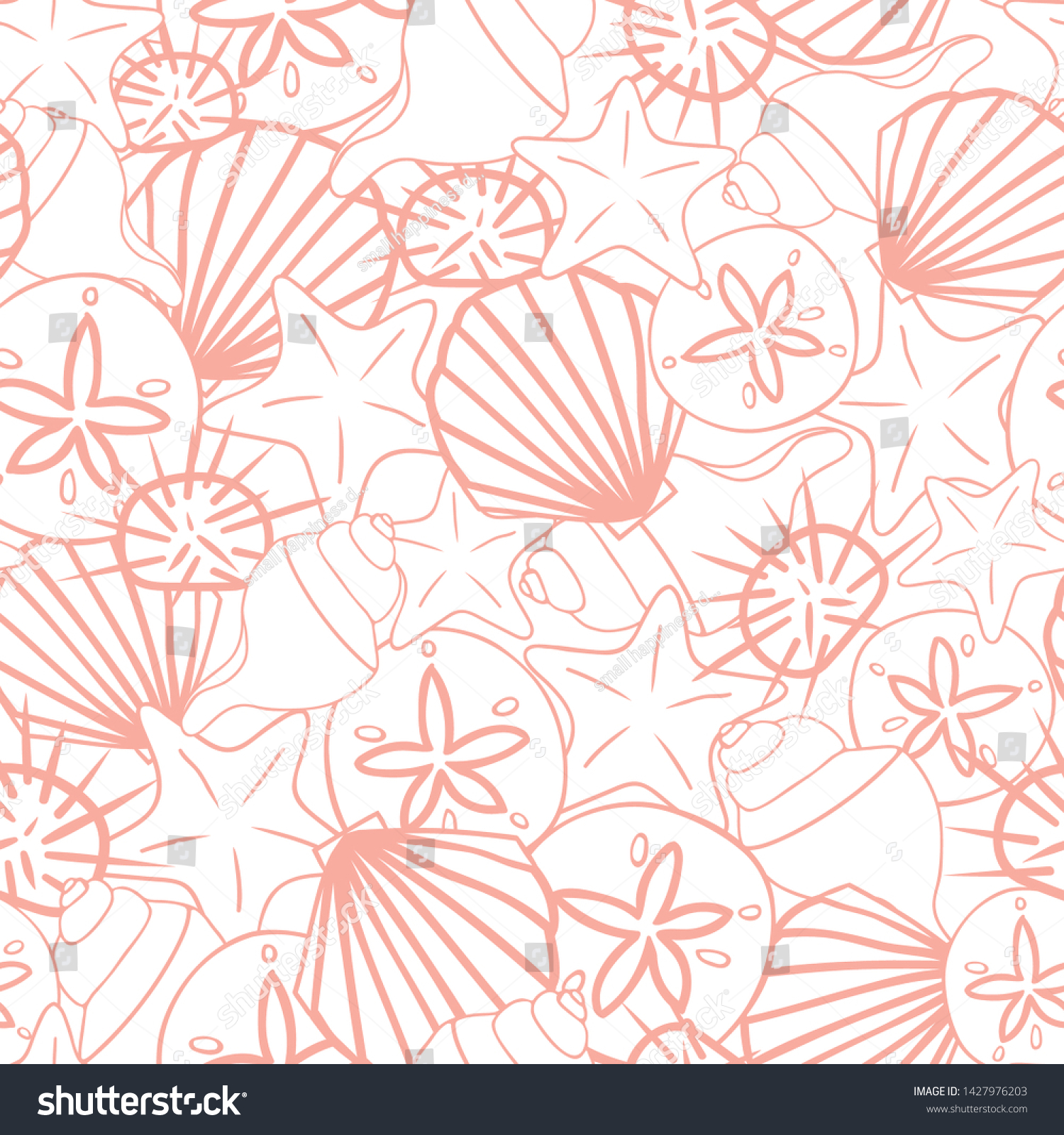 Vector Light Coral Pink Seashells Seamless Stock Vector (Royalty Free ...