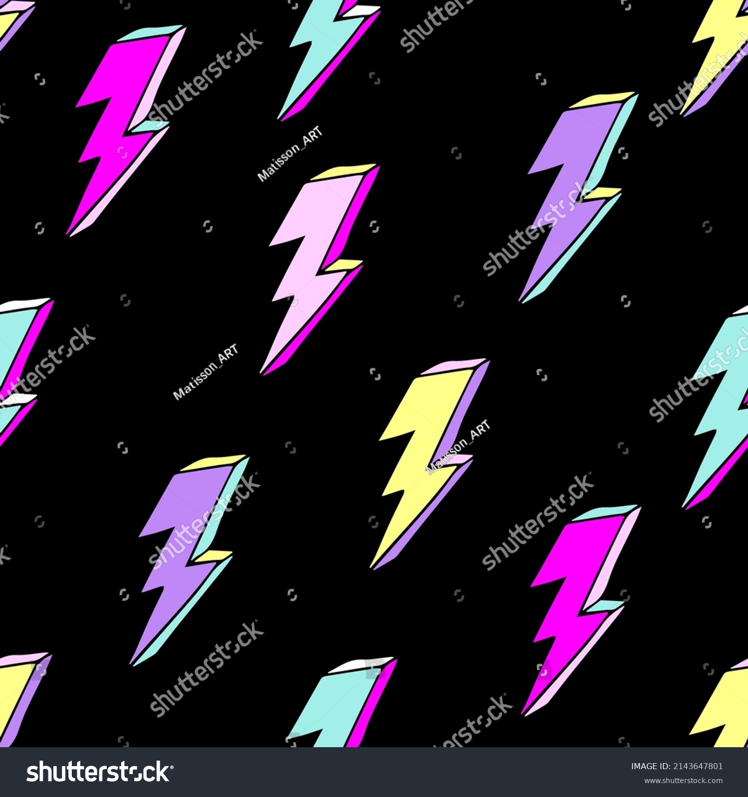 Vector Lightning Bolts Signs Seamless Pattern Stock Vector (Royalty ...