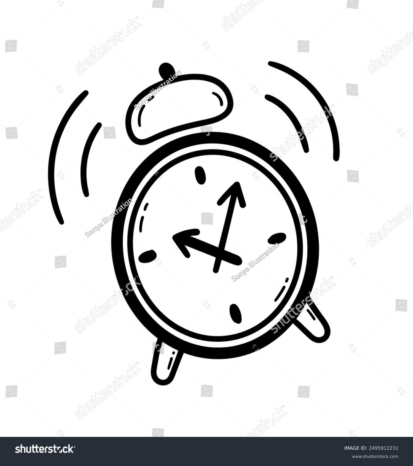 recommend clip art: Vector line art illustration of ringing alarm clock