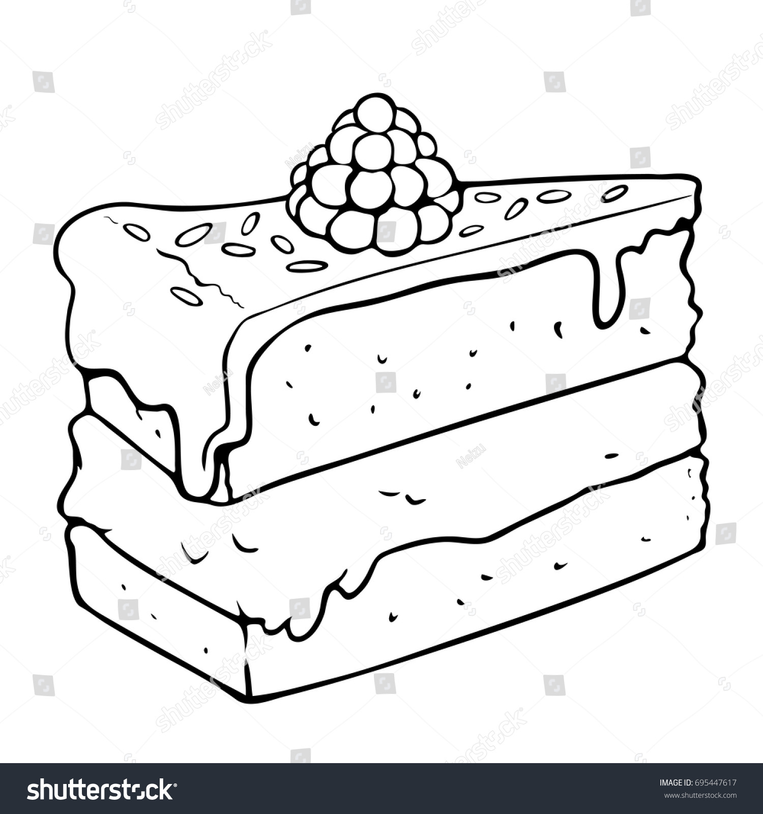 Vector Line Drawing Piece Cake Raspberry Stock Vector (Royalty Free