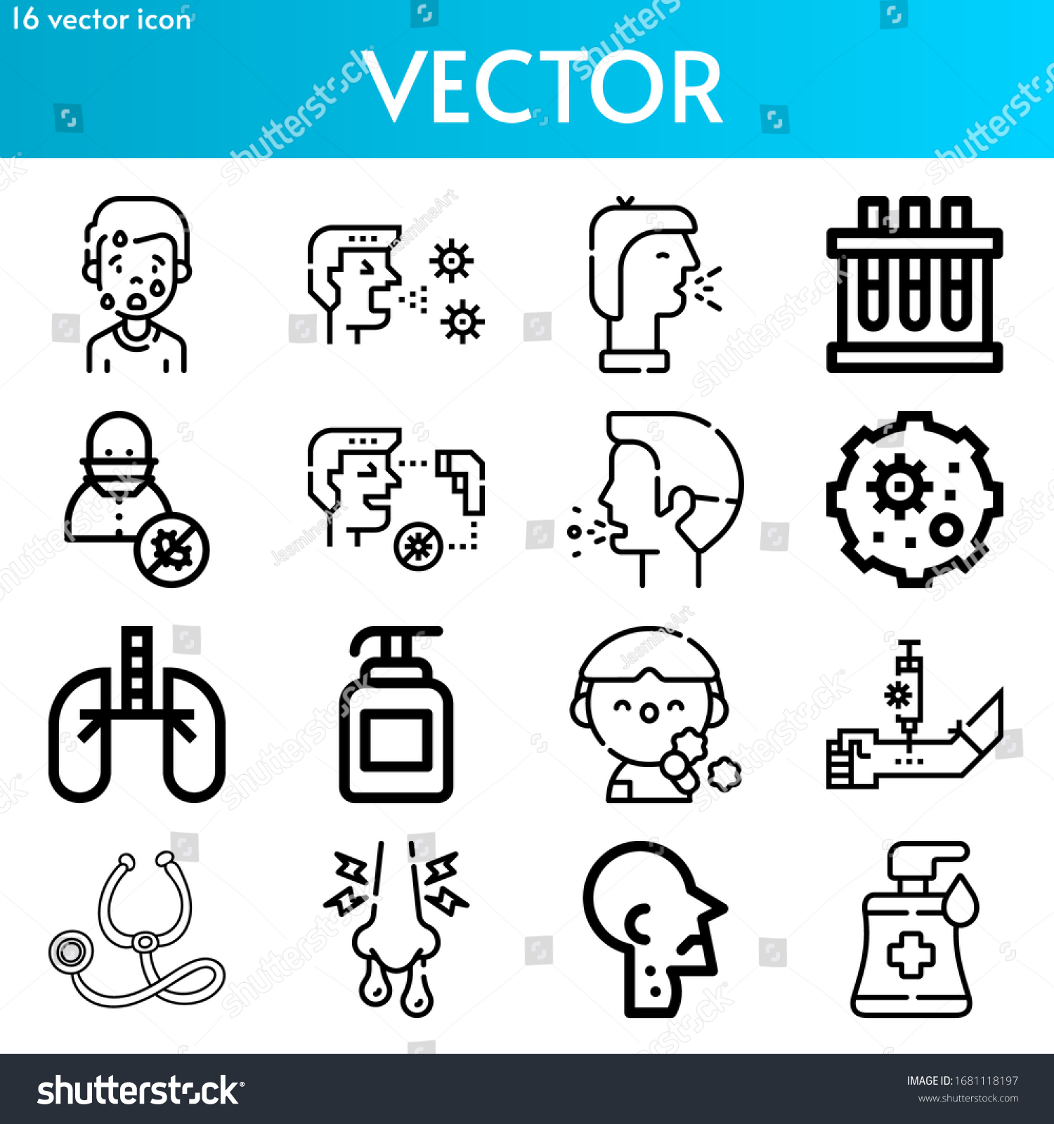 Vector Line Icon Coronavirus Theme Set Stock Vector Royalty Free