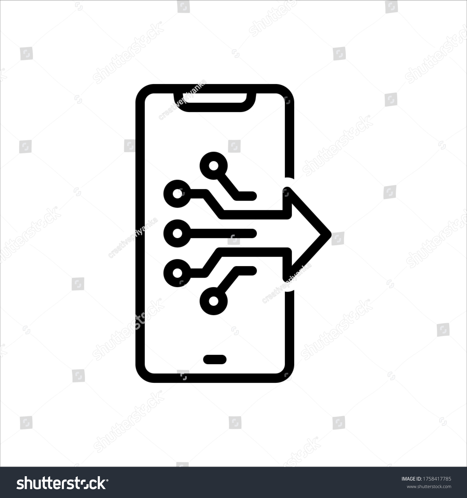 black smartphone circuit arrow data transfer clip art preview