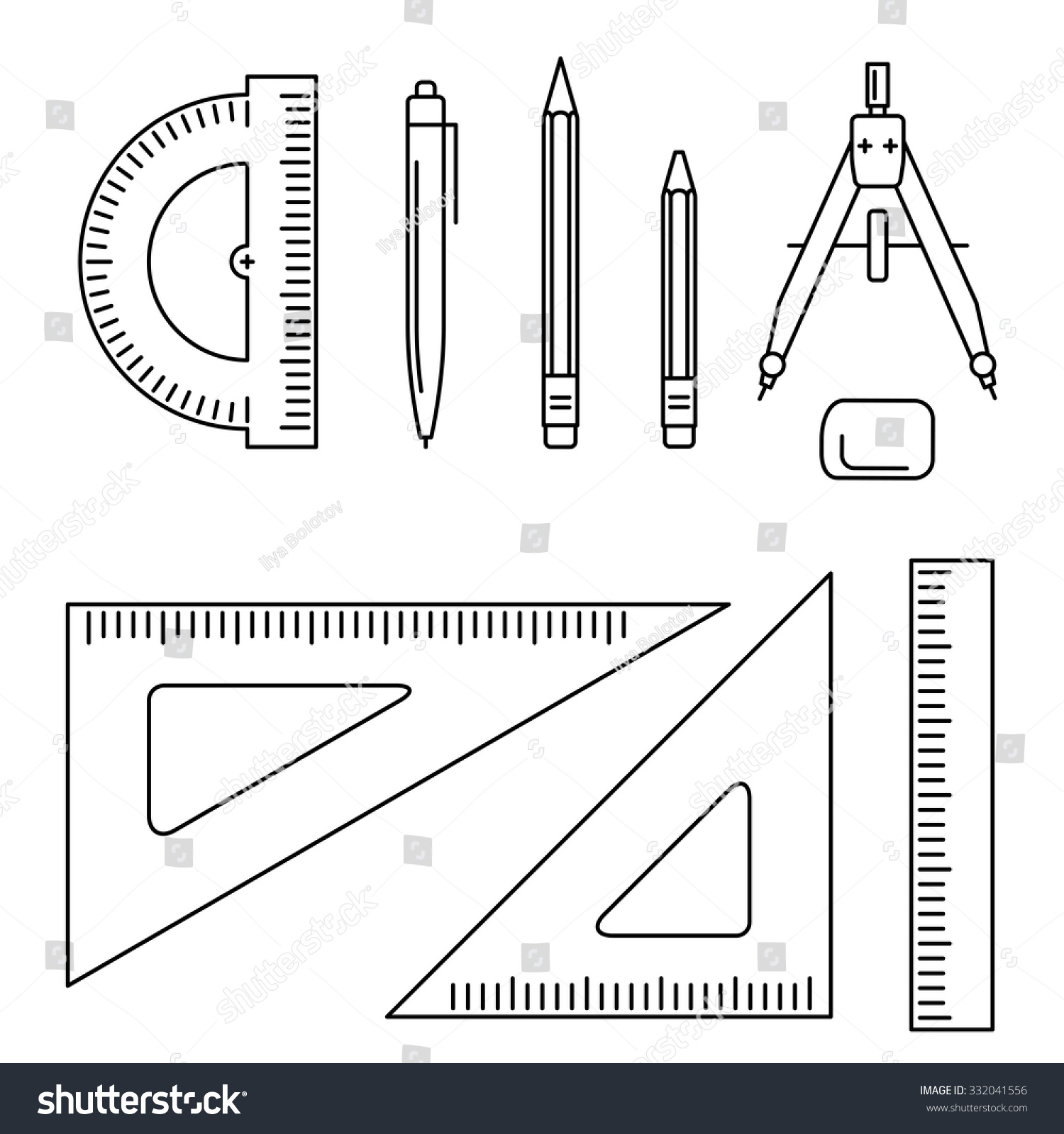 Vector Line Icons Of Drawing Instrument. Thin Drawing Professional ...