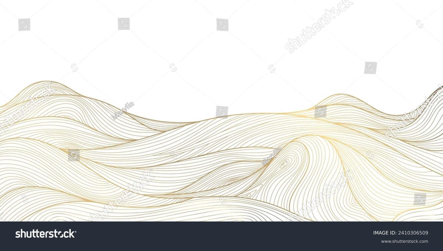 SVG of Vector line japanese art, mountains background, landscape dessert texture, wave pattern illustration. Golden minimalist drawing svg