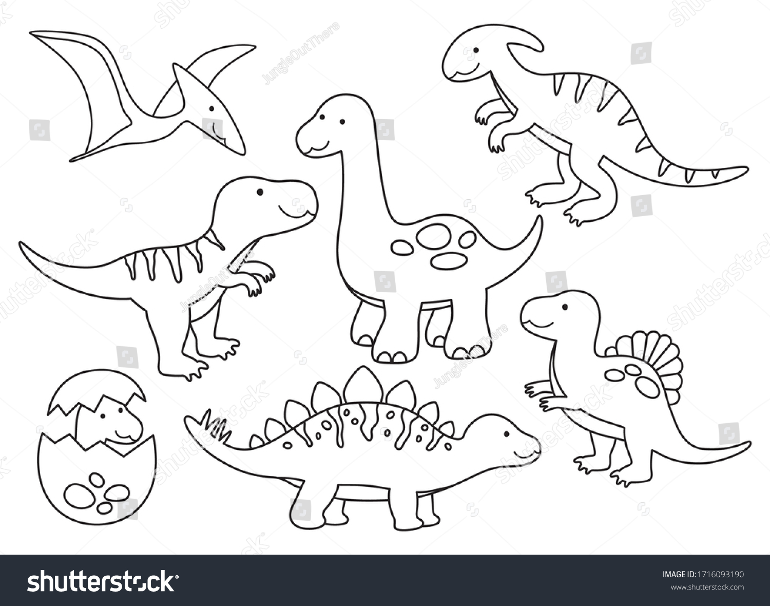 Vector Line Set Dinosaurs Dinosaur Outline Stock Vector (Royalty Free ...