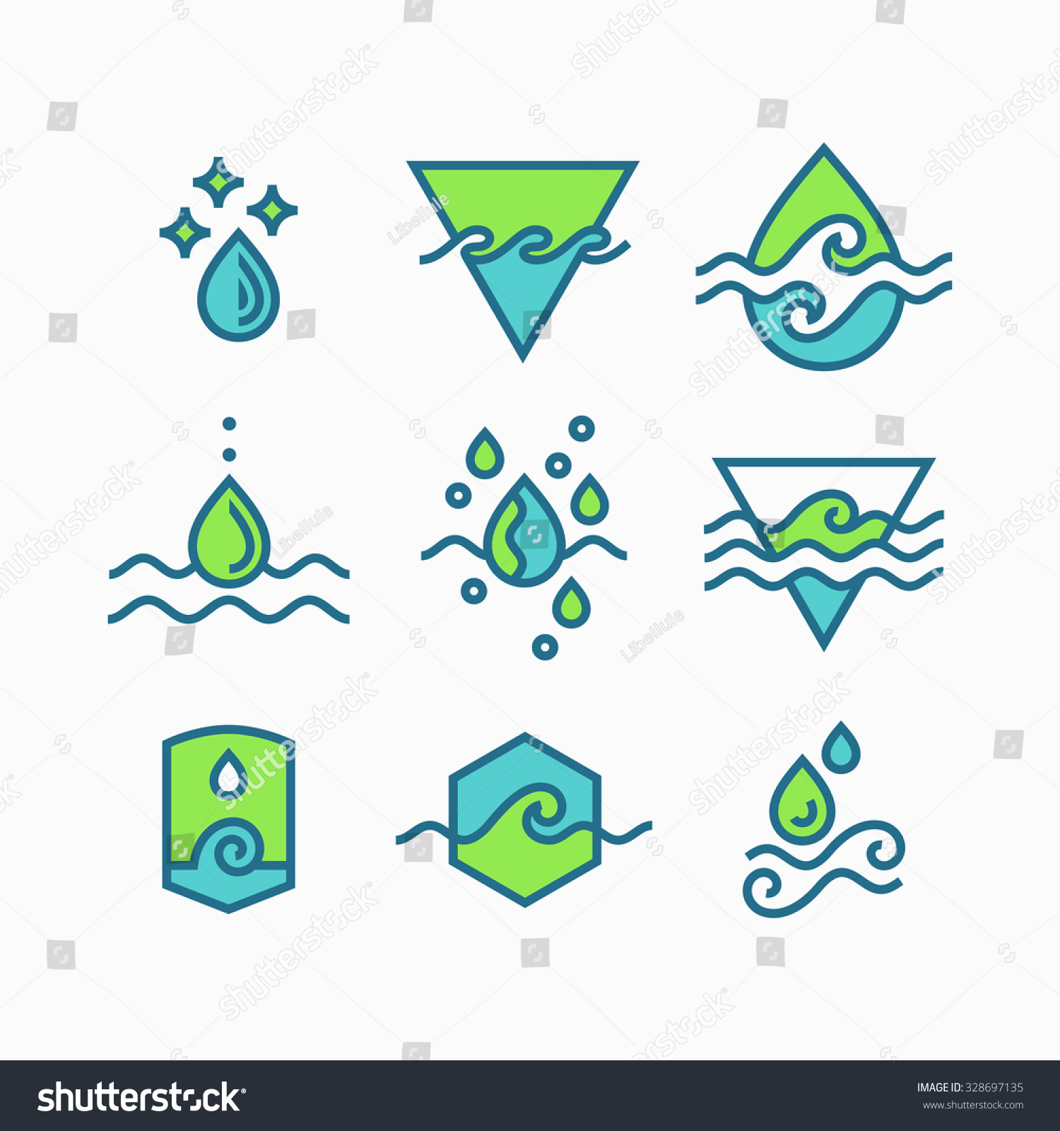 Vector Line Set Water Symbols Outline Stock Vector (Royalty Free) 328697135