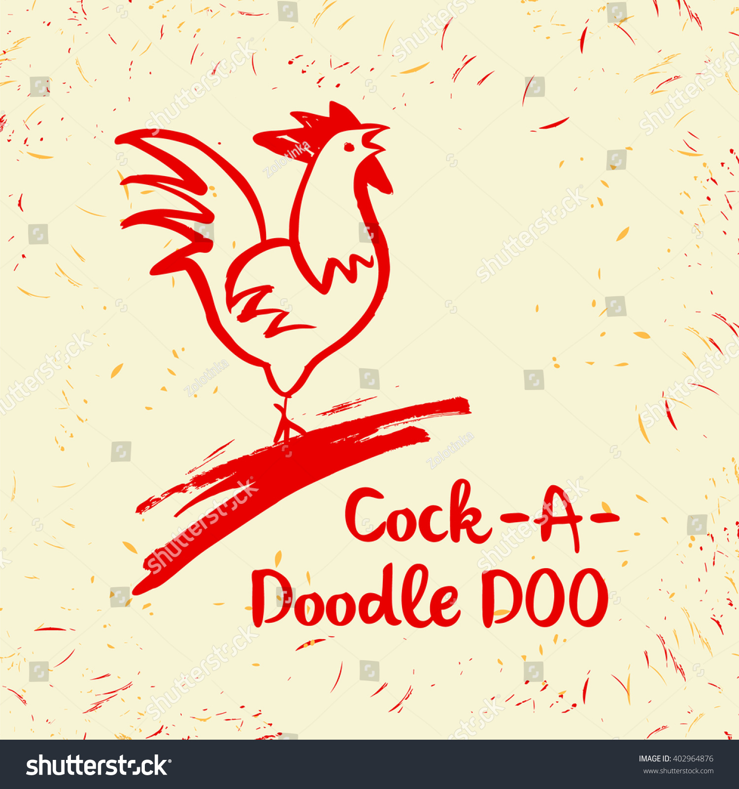 SVG of Vector logo. Hand drawn  illustration rooster on white and red background. Cock a doodle doo. Painted brush red cock. svg
