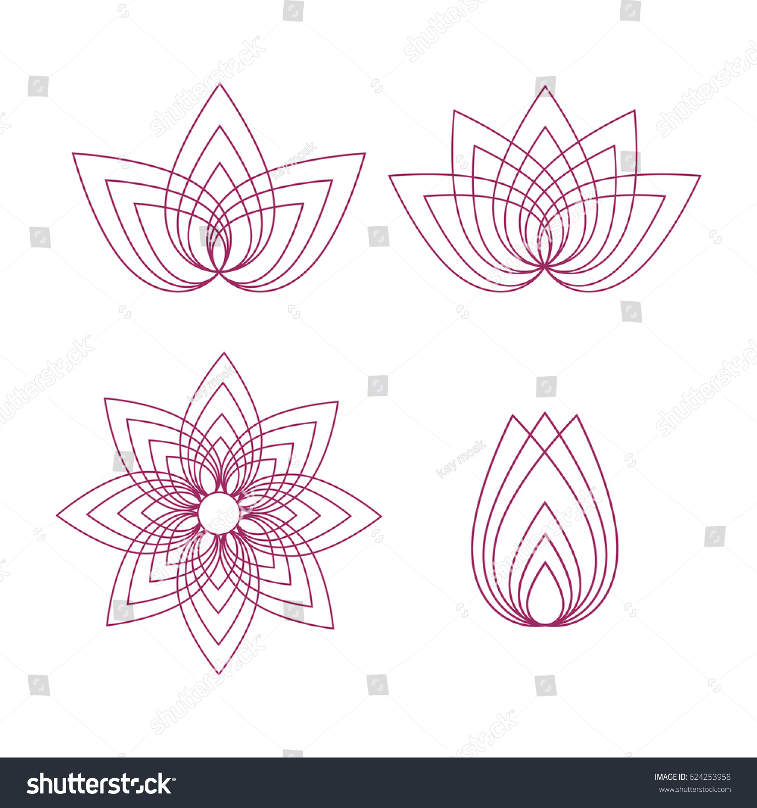 Download Vector Lotus Flower Outline Set On Stock Vector 624253958 ...