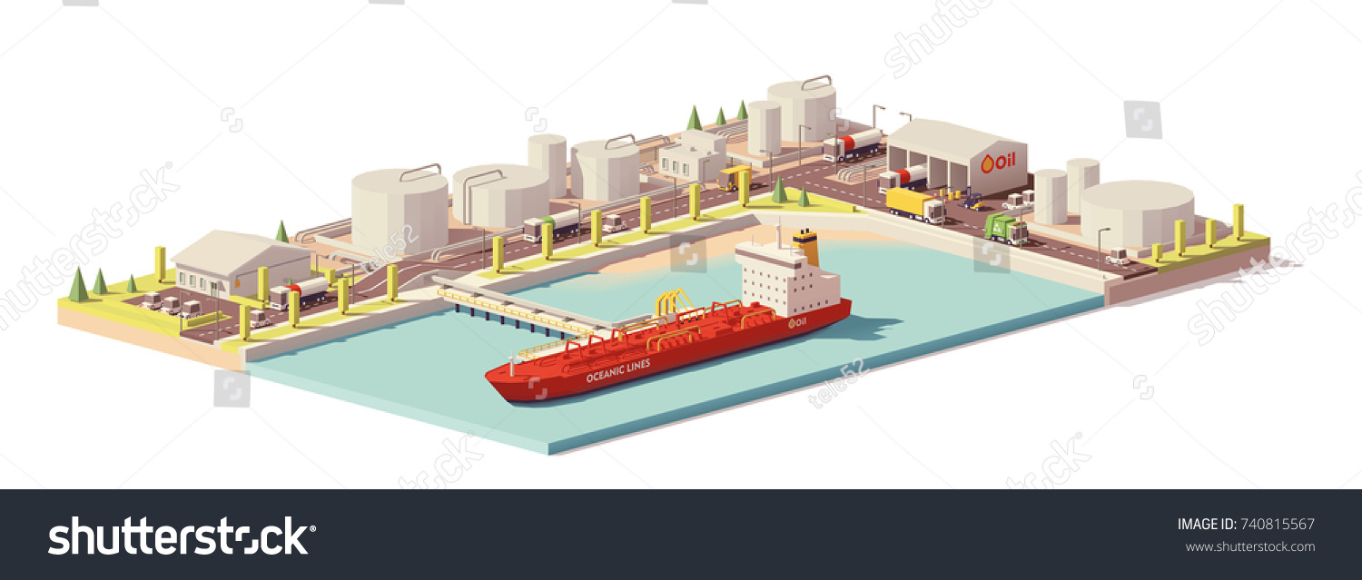 Vector Low Poly Cargo Port Oil Stock Vector (Royalty Free) 740815567