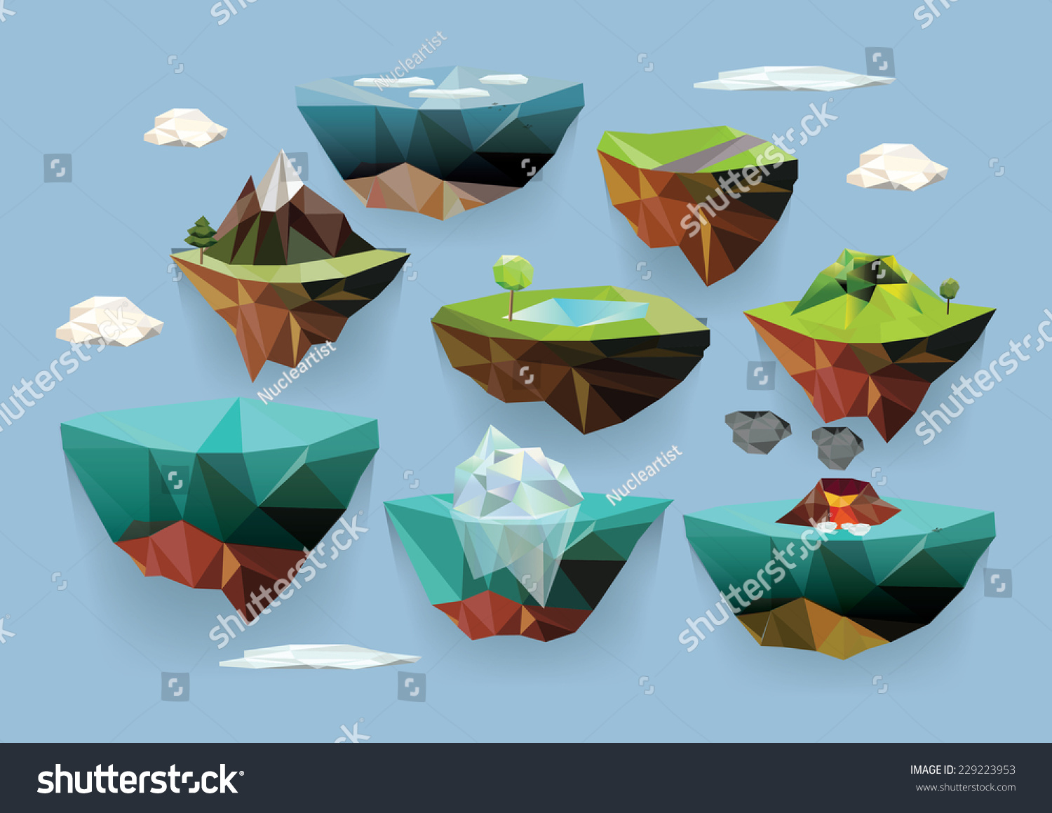 Vector Low Poly Islands Set Your Stock Vector 229223953 - Shutterstock