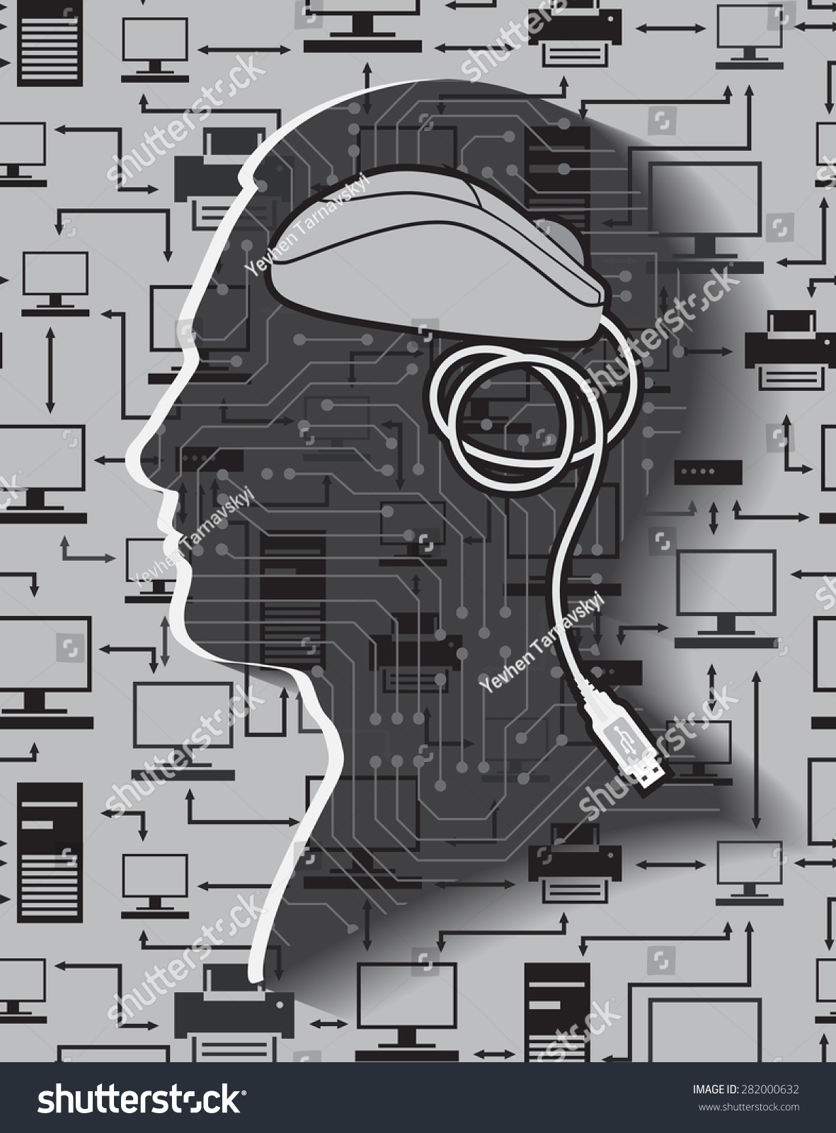 computer mouse head circuit board design clip art preview