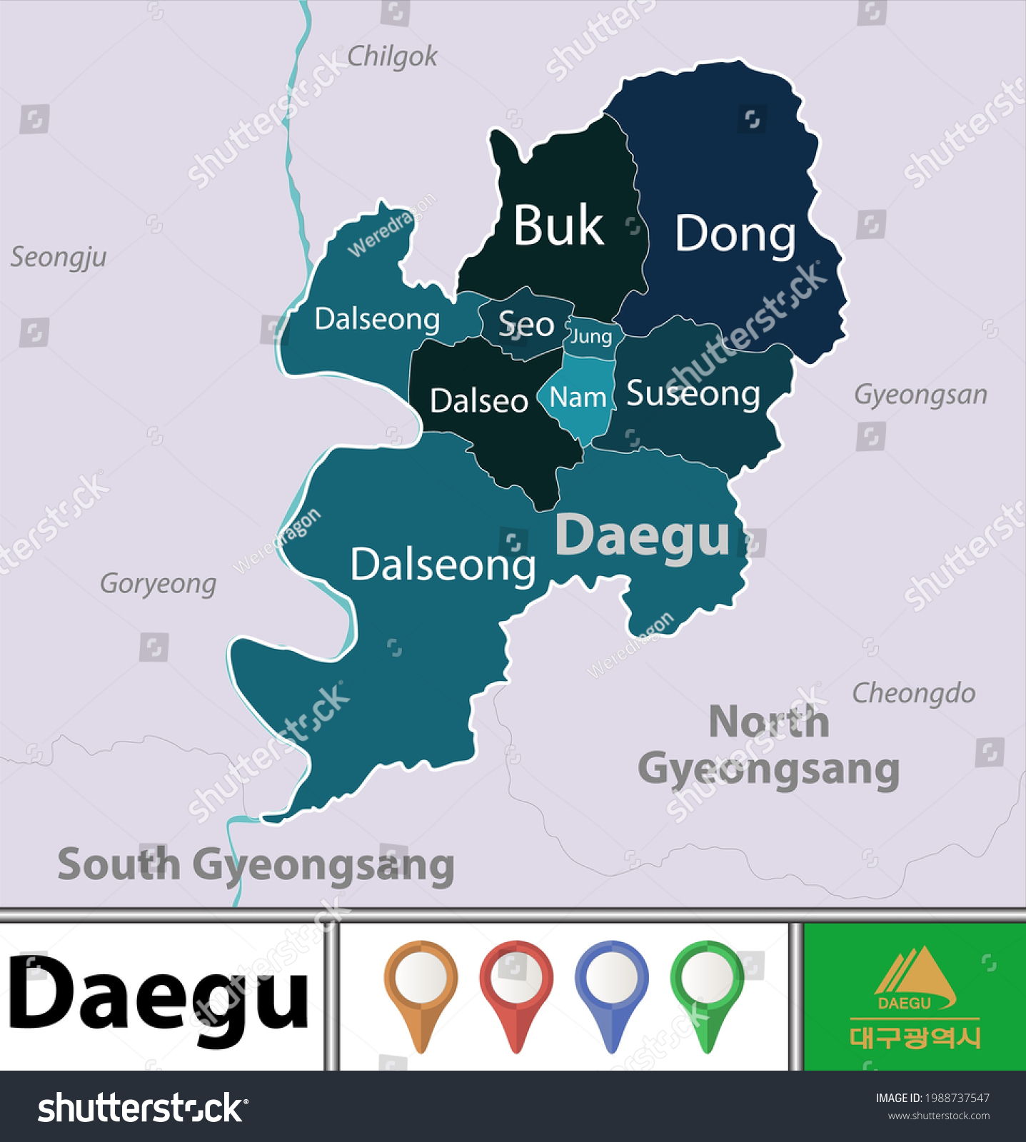 South Korea Daegu Map Vector Map Daegu South Korea Districts Stock Vector (Royalty Free)  1988737547 | Shutterstock