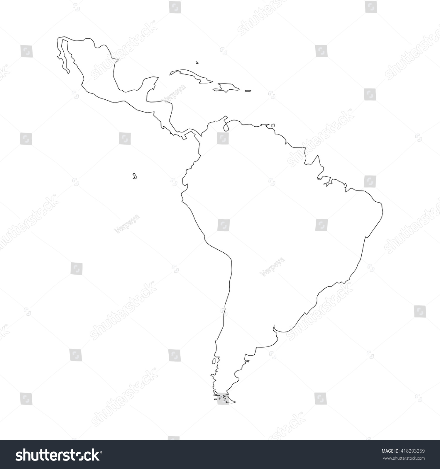 11 065 im genes de Latin america - Stock Vector Vector Map Latin America Outline Map Isolated Vector Illustration Black On White Background Eps 418293259
