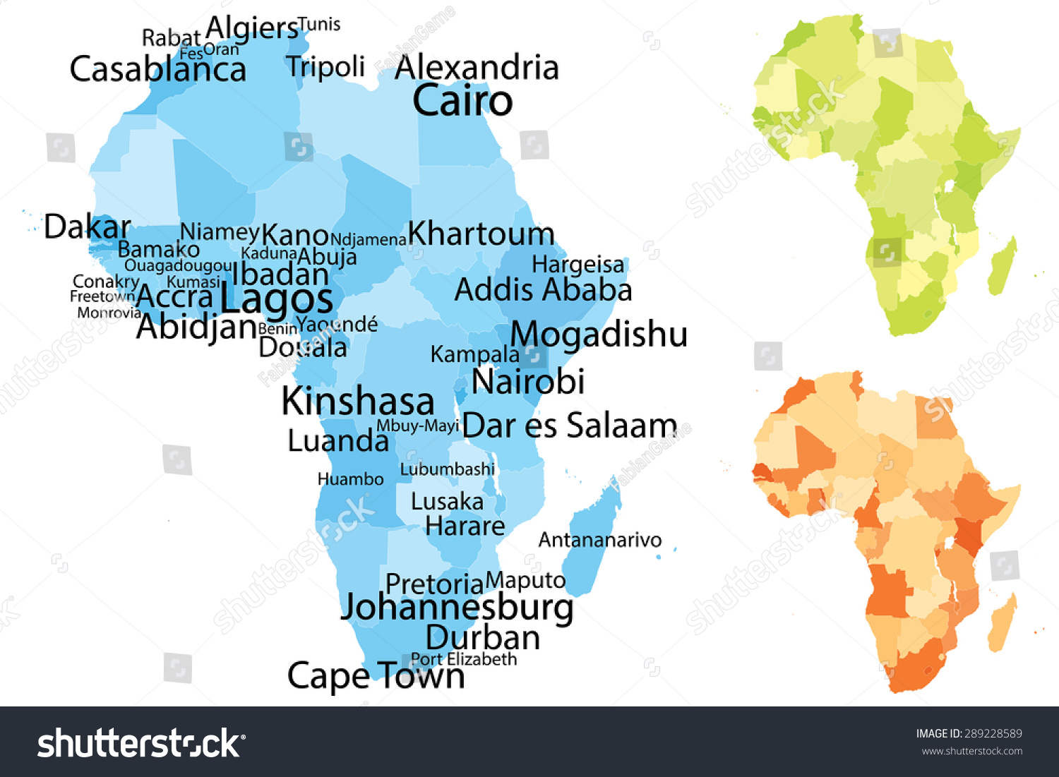 Vektor Stok Vector Map Africa Largest Cities Carefully Tanpa Royalti 289228589 Shutterstock 7059