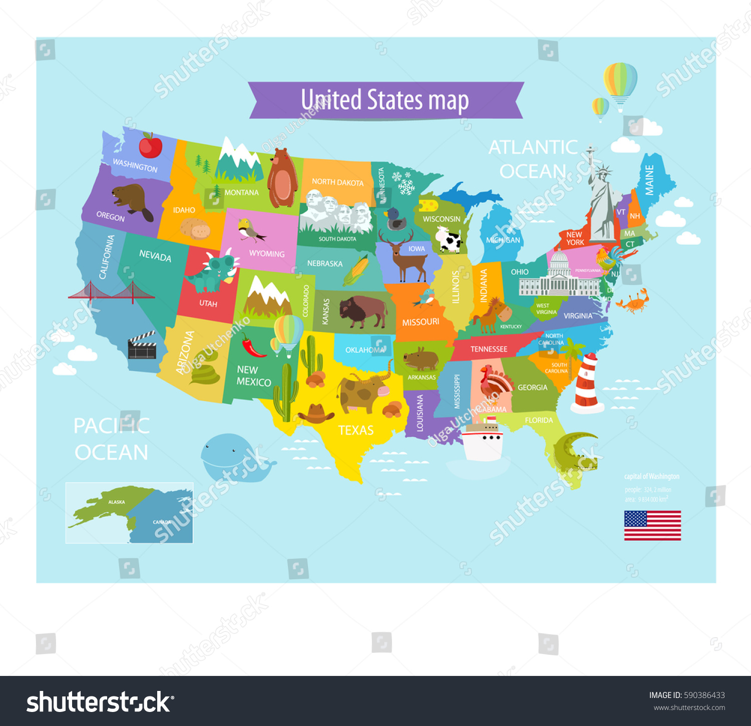 Vector Map America States Stock Vector (Royalty Free) 590386433 ...