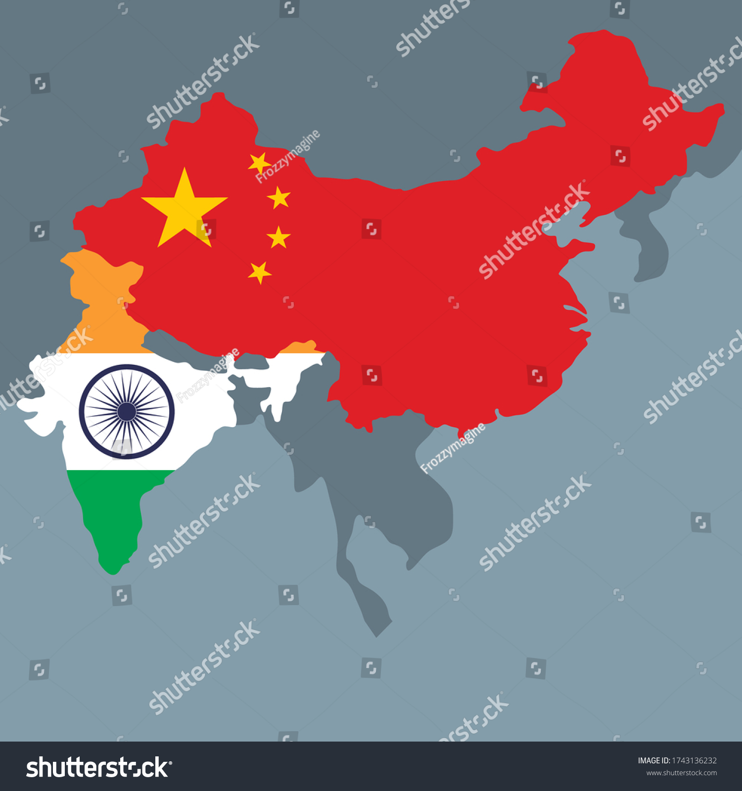 India Map With China Vector Map China India Stock Vector (Royalty Free) 1743136232 | Shutterstock