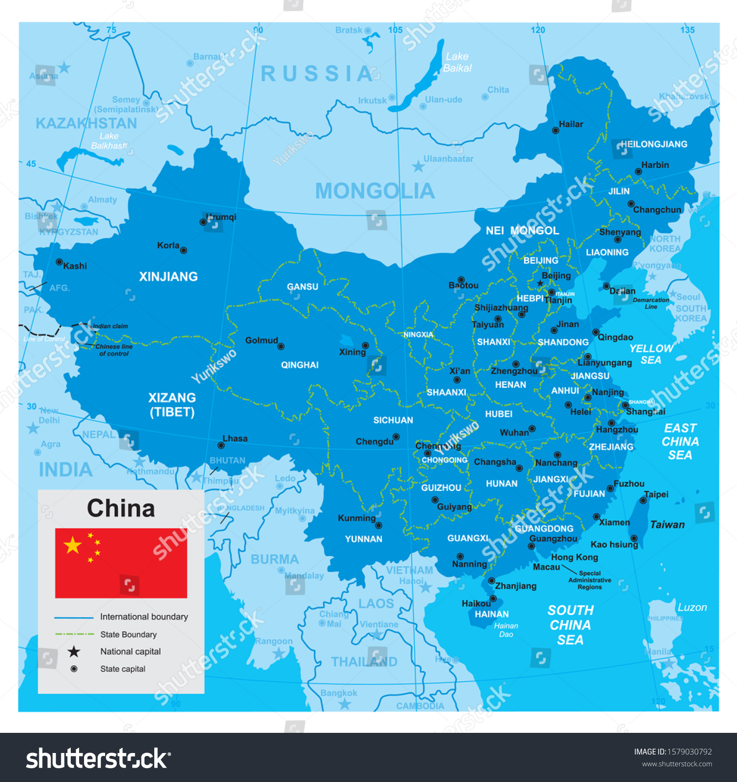 Vector Map China Borders Regions Flag Stock Vector (Royalty Free ...