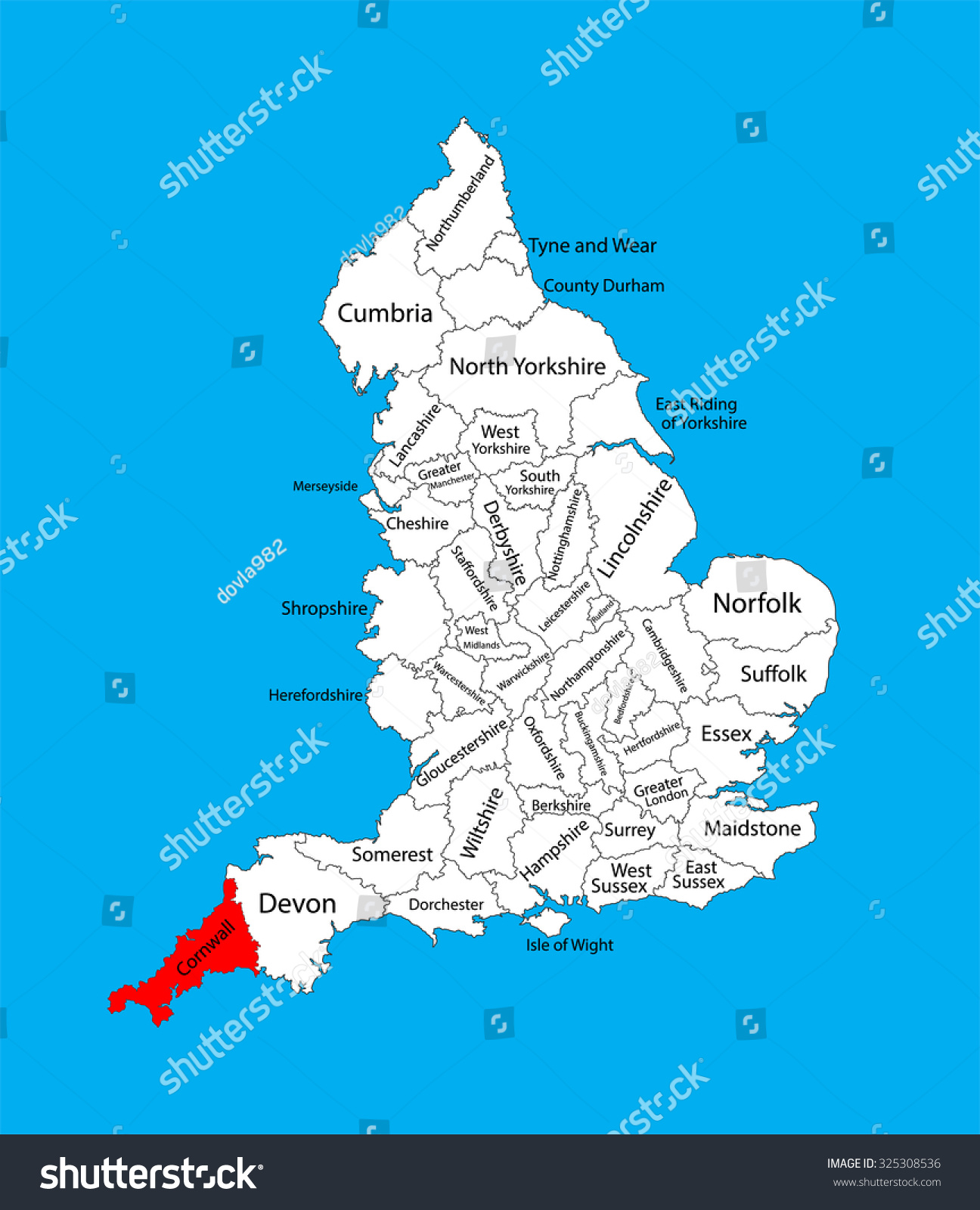 Vector Map Cornwall South West England Stock Vector Royalty Free