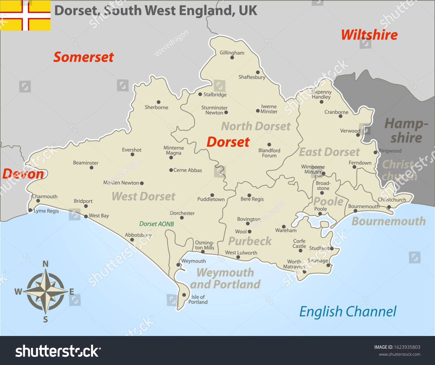 Map Of Hampshire And Dorset Vector Map Dorset South West England Stock Vector (Royalty Free) 1623935803  | Shutterstock