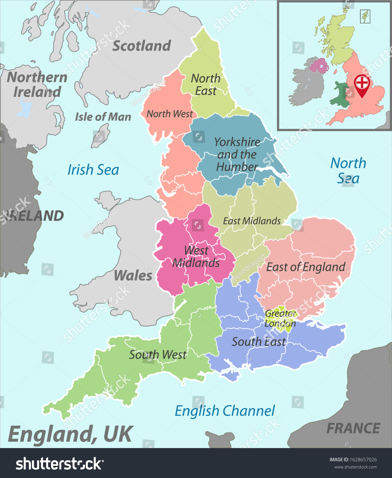 Show The Map Of England Vector Map England Named Districts Location Stock Vector (Royalty Free)  1628657026 | Shutterstock