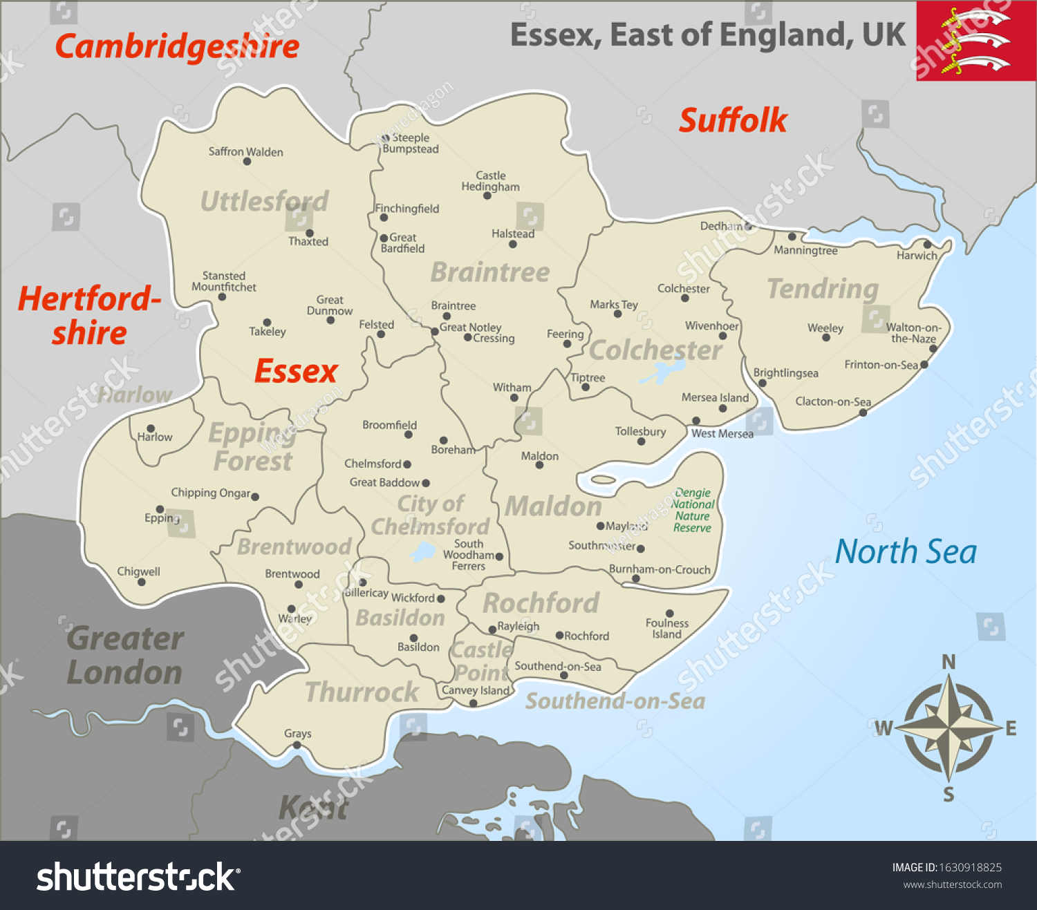 Vector Map Essex East England United Stock Vector Royalty Free 1630918825 Shutterstock 