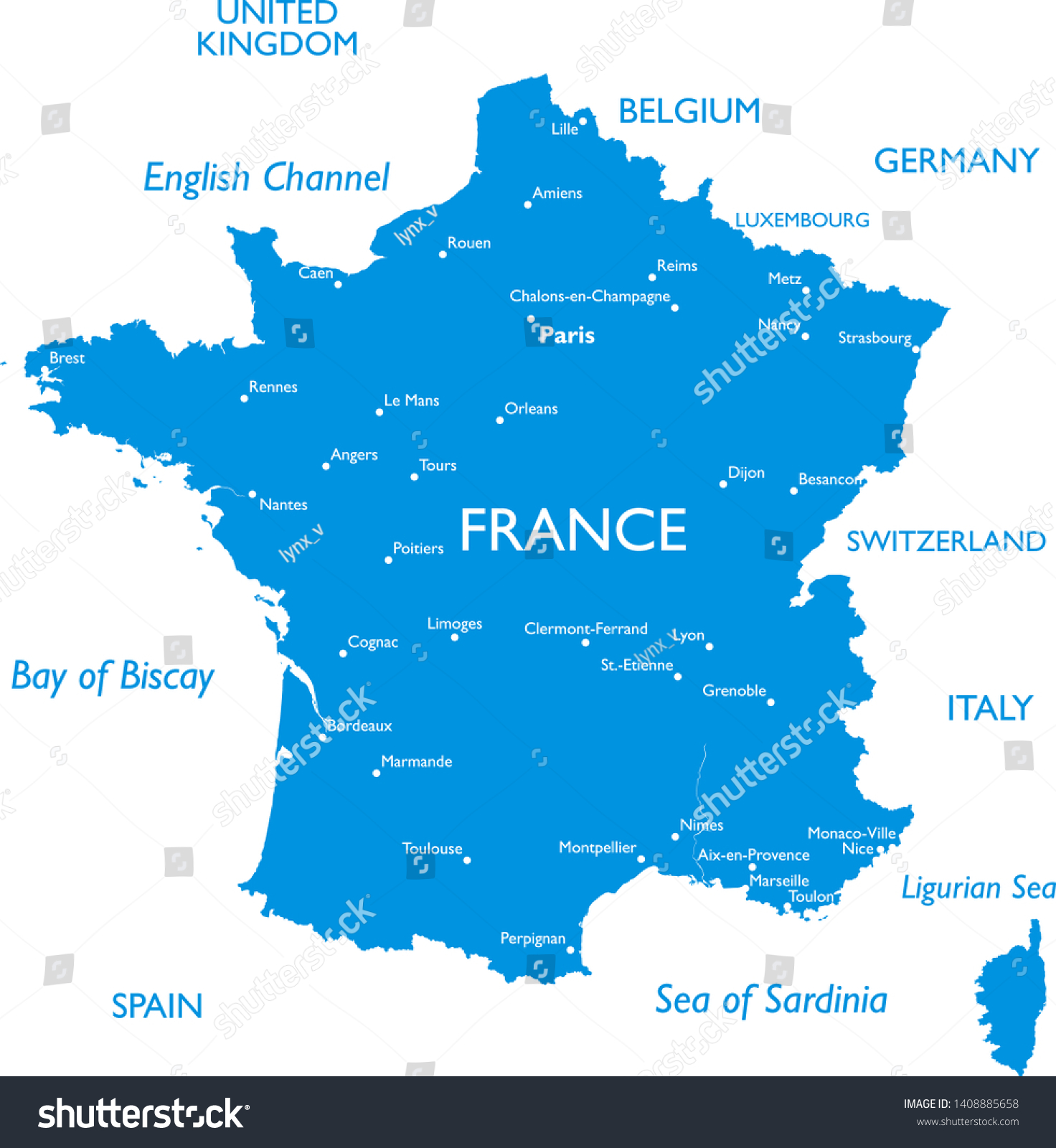 Vector Map France Outline Detailed Map Stock Vector Royalty Free Stock Vector Vector Map Of France Outline Detailed Map With City Names 1408885658