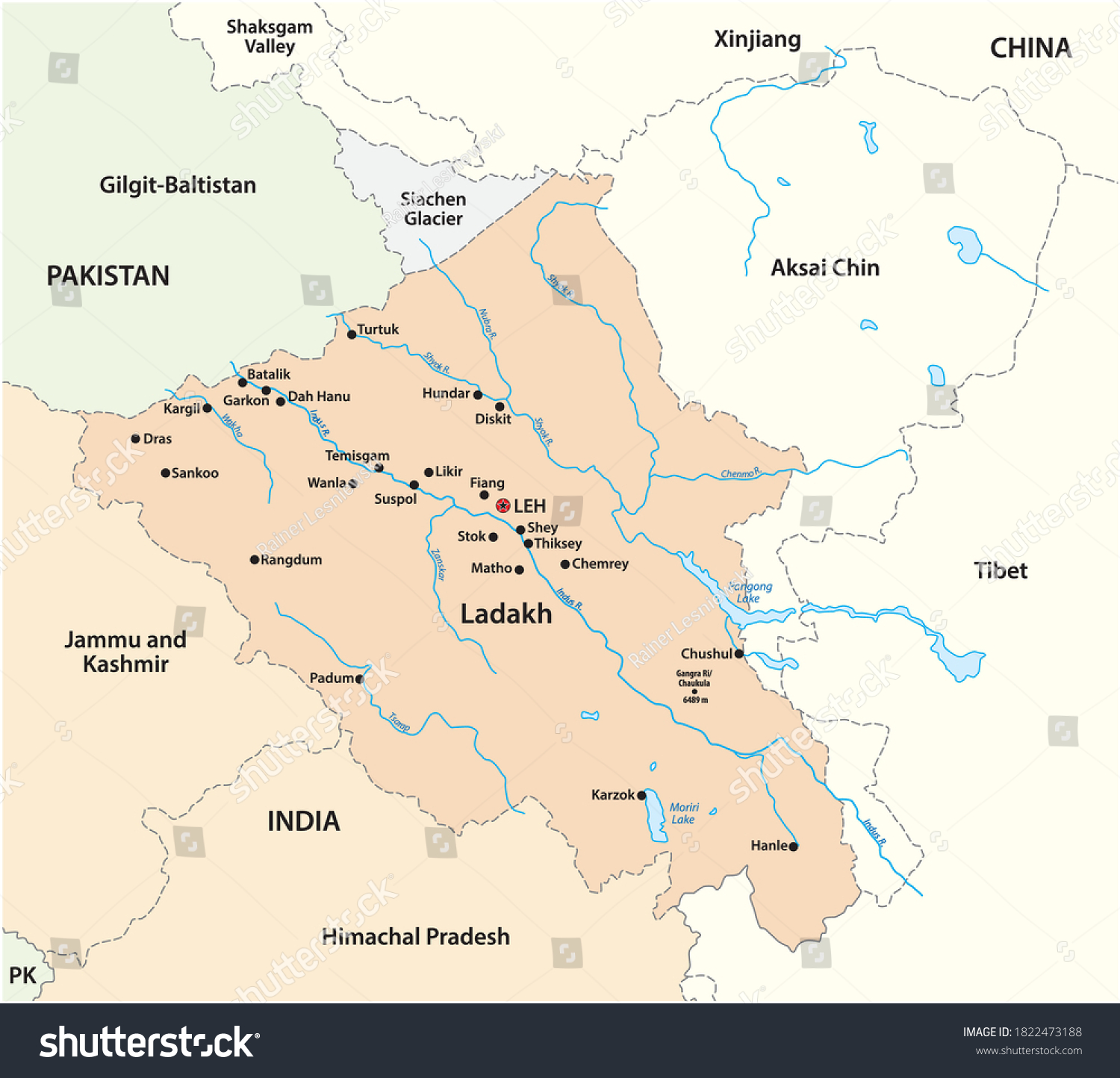 Vector Map Indian Union Territory Ladakh Stock Vector (Royalty Free ...