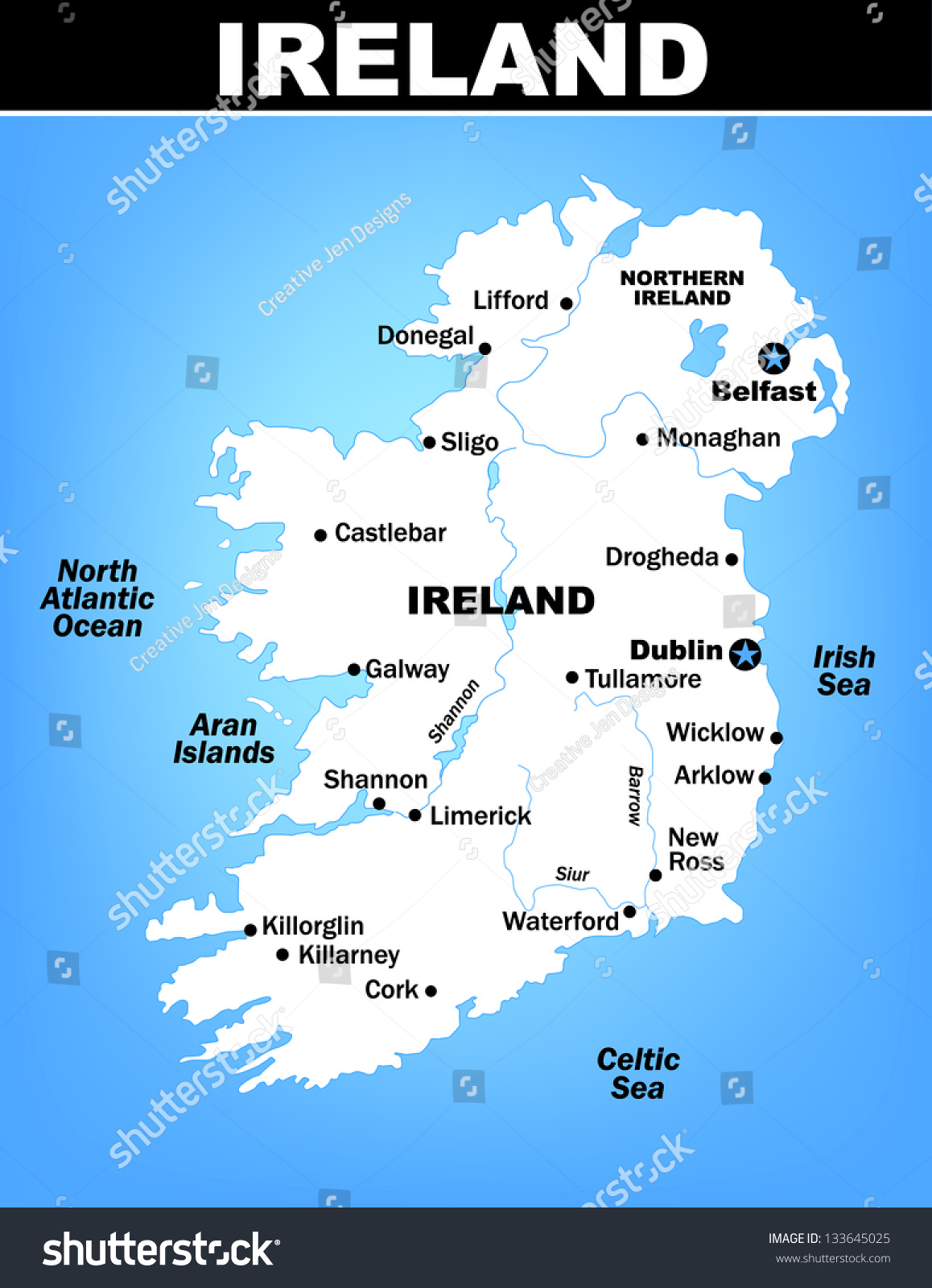 Vector Map Of Ireland With Cities - 133645025 : Shutterstock