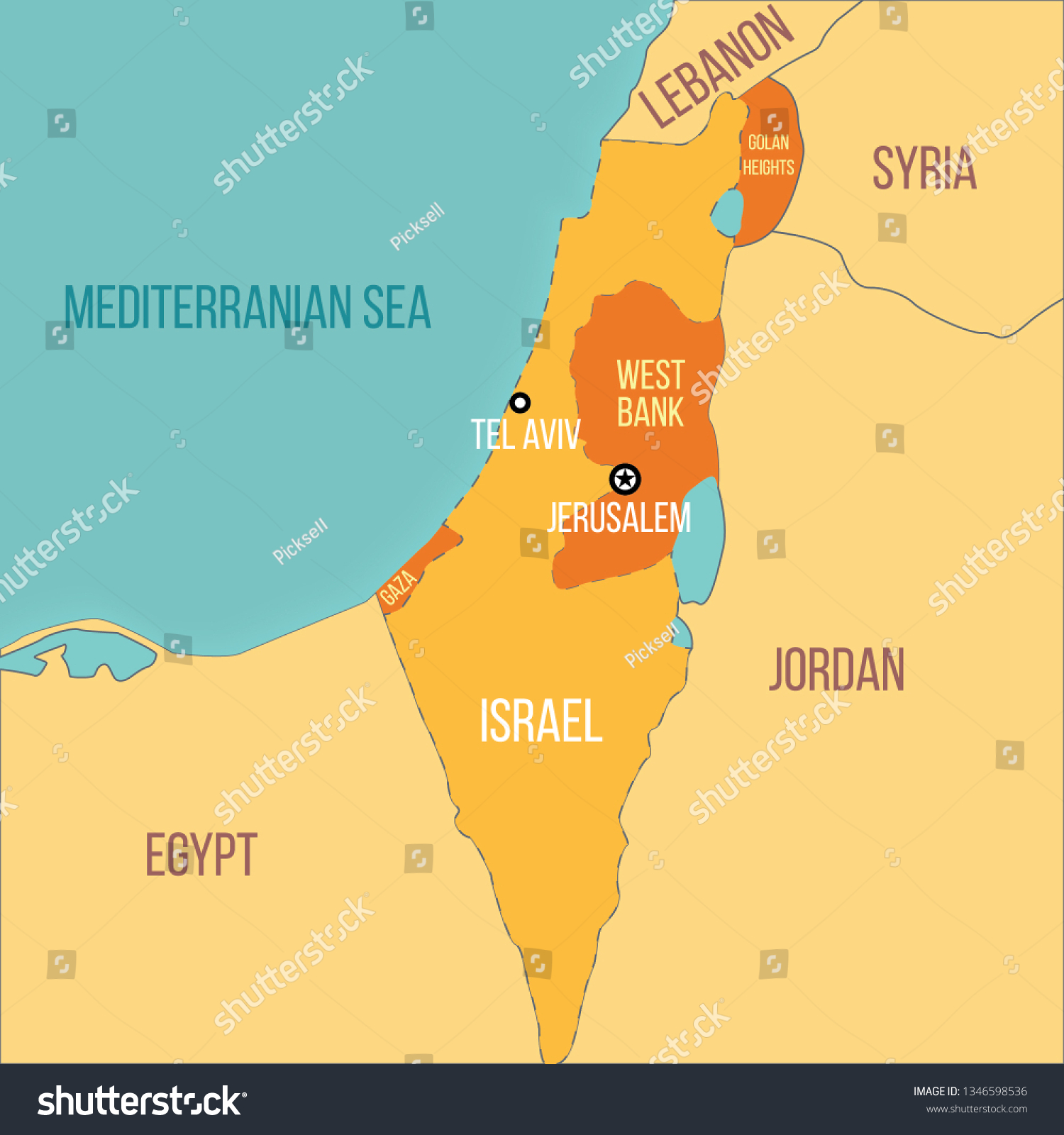 Vector Map Israel Including Egypt Syria Stock Vector (Royalty 1346598536