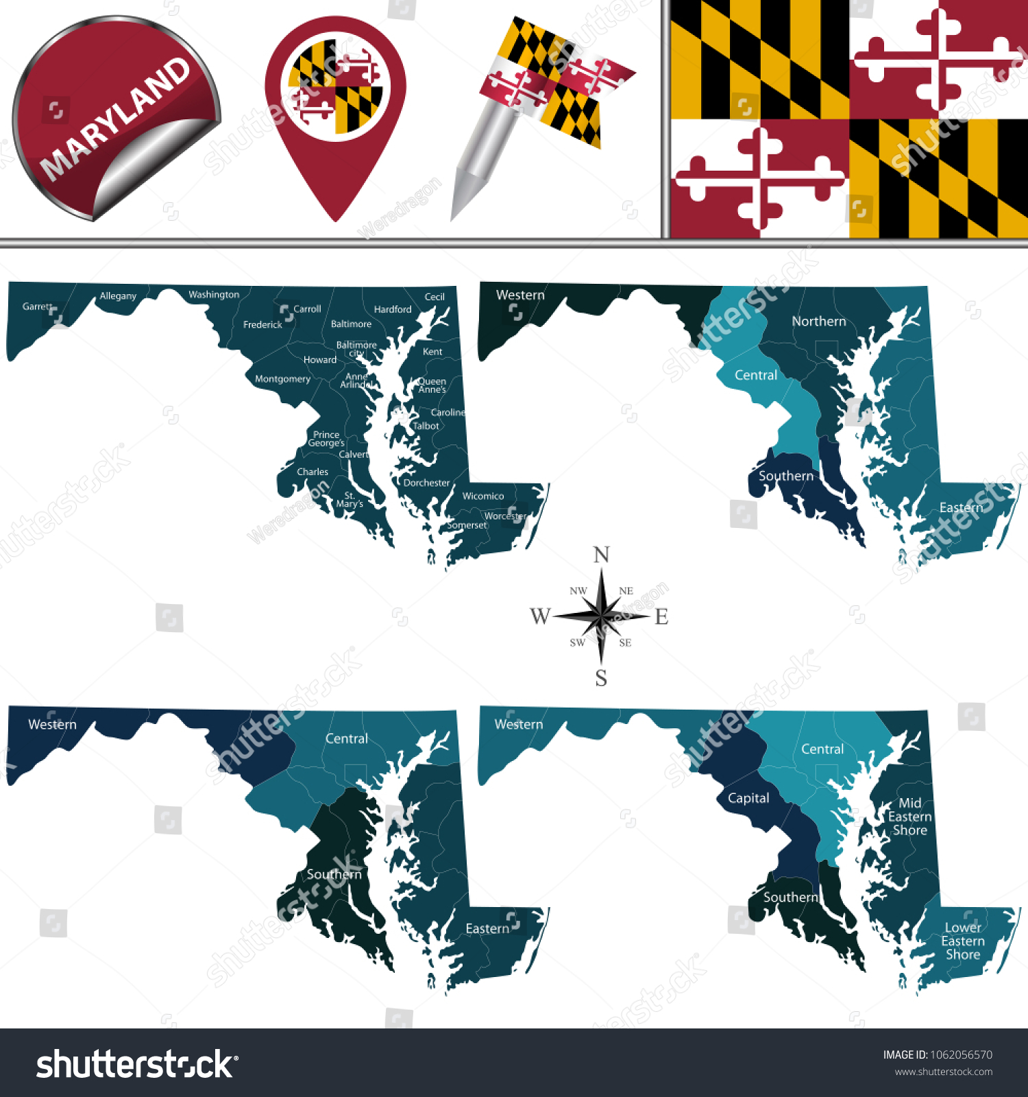 410 Delmarva Peninsula Images Stock Photos Vectors Shutterstock   Stock Vector Vector Map Of Maryland With Named Regions And Travel Icons 1062056570 