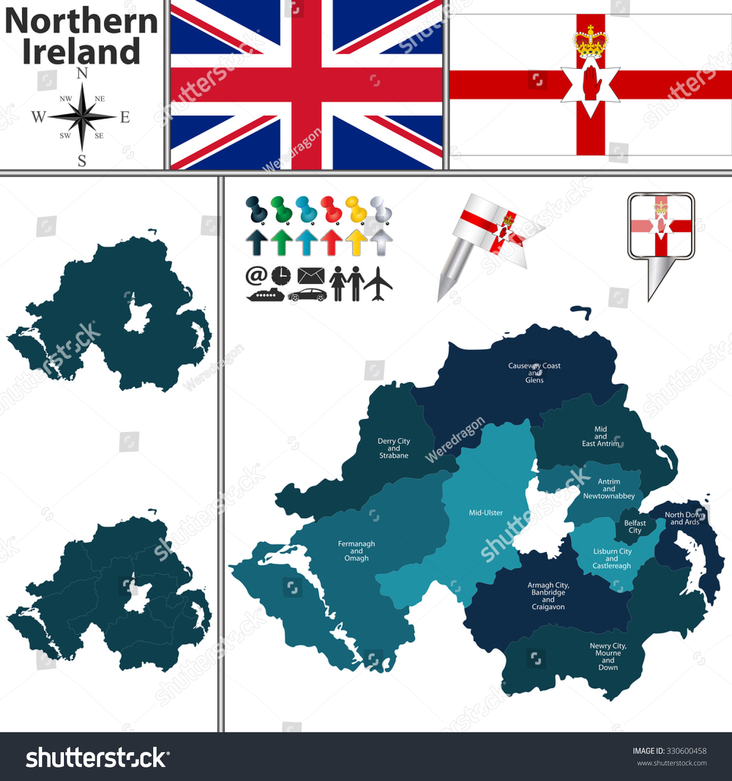 Vector Map Of Northern Ireland With Subdivisions And Flags - 330600458 ...