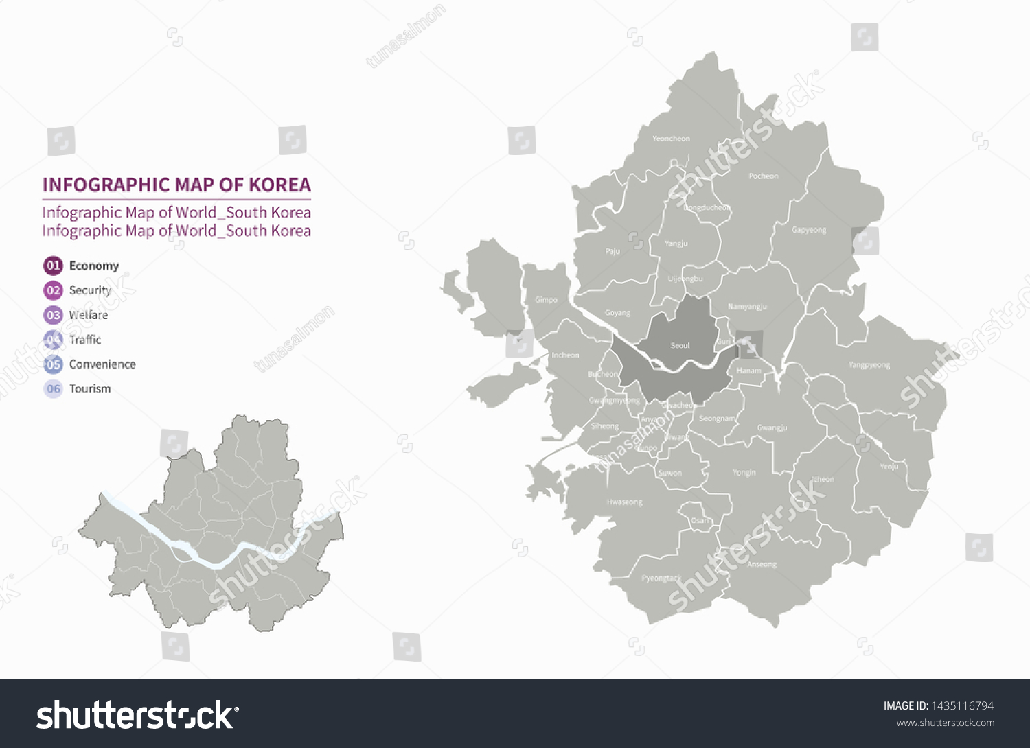 韓国の衛星都市のベクター画像地図 ソウルの地図 のベクター画像素材 ロイヤリティフリー