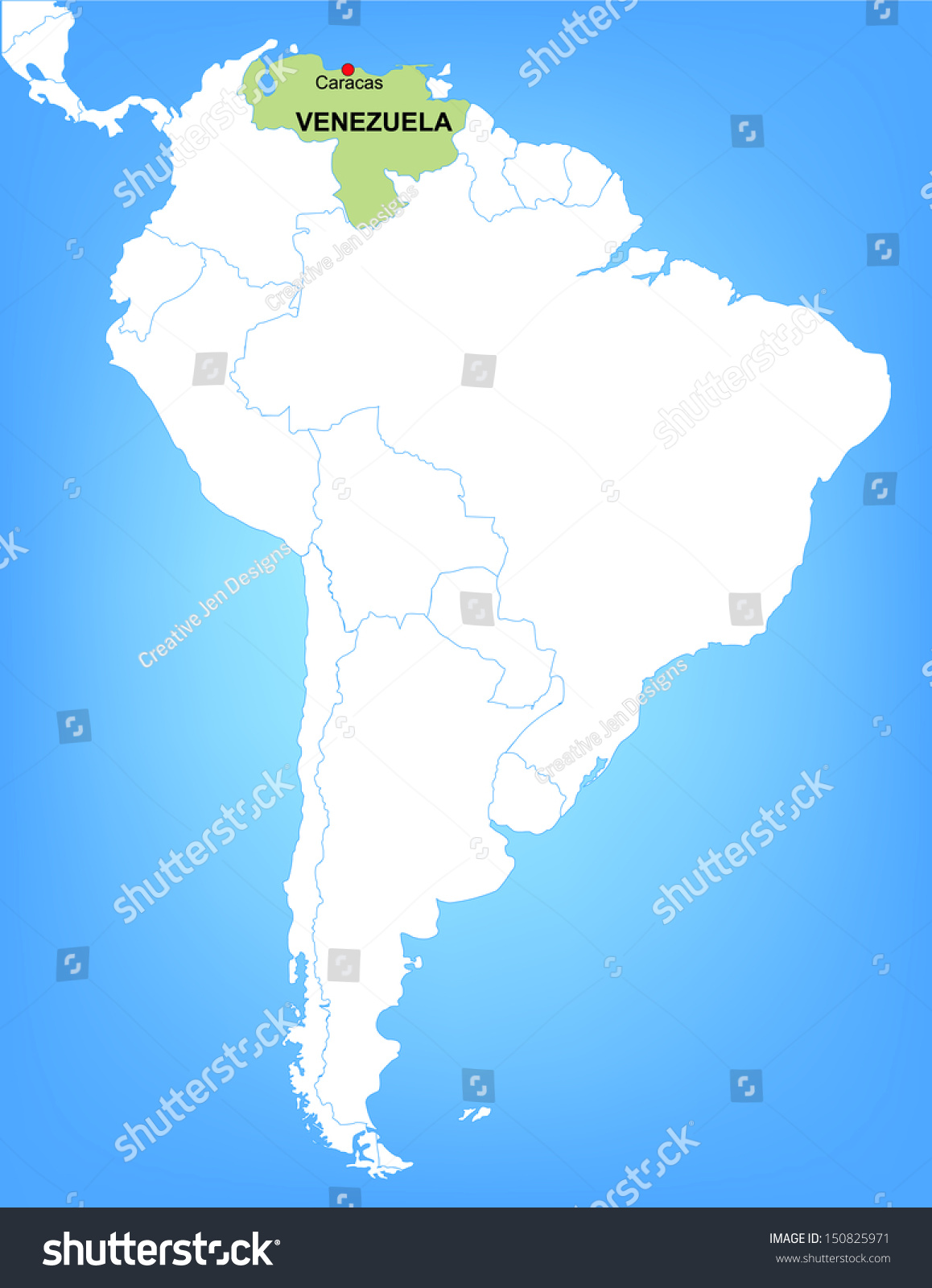 Vector Map Of South America Highlighting The Country Of Venezuela ...