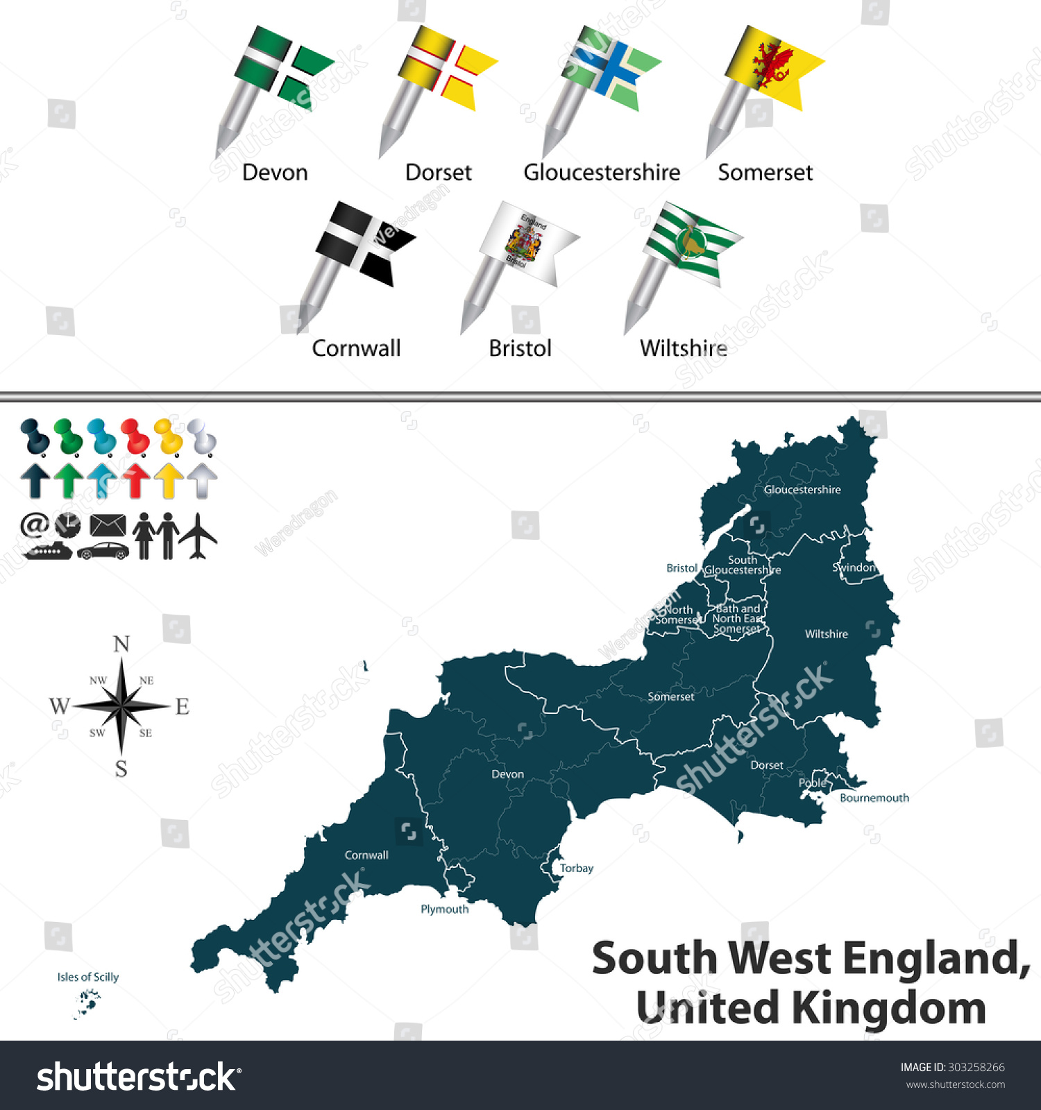 Vector Map South West England United Stock Vector (Royalty Free ...