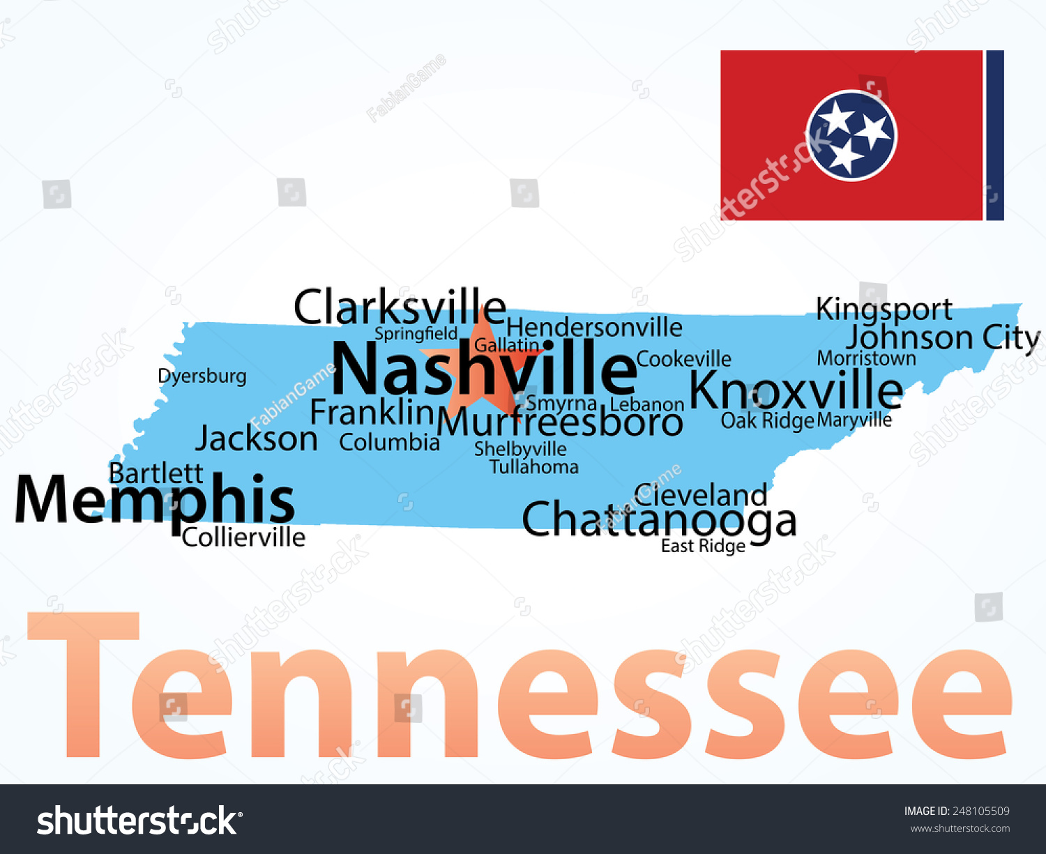 Vector Map Tennessee Usa Largest Cities Stock Vector Royalty Free 248105509