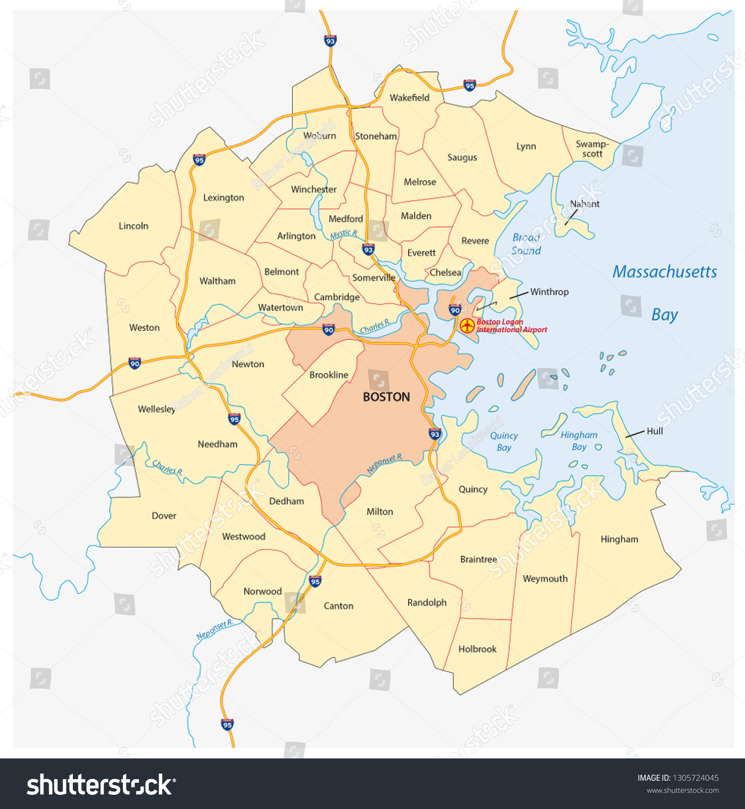 SVG of vector map of the Greater Boston metropolitan region, Massachusetts, united states svg