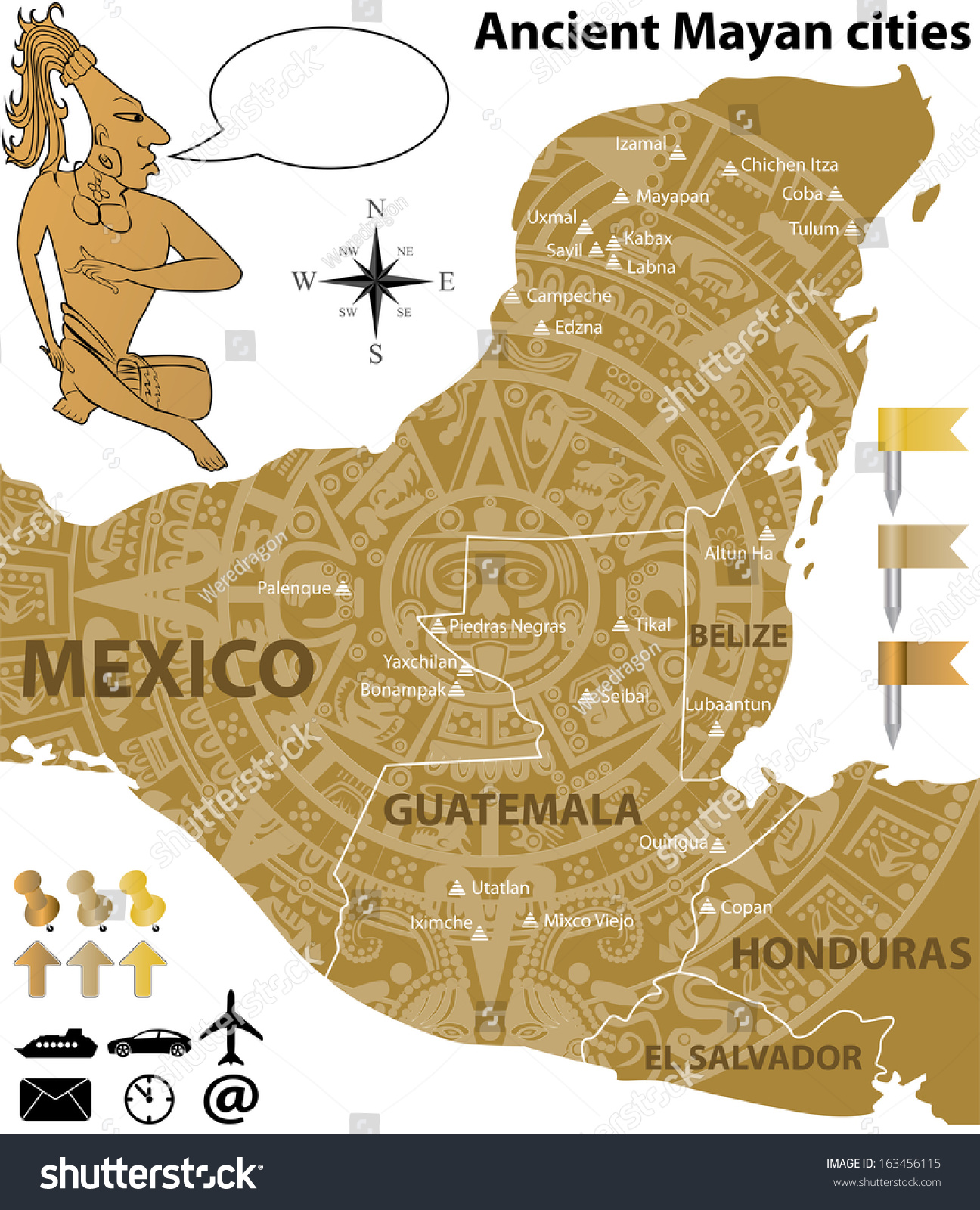 Ancient Mayan Cities Map Vector Map Largest Mayan Cities Ancient Stock Vector (Royalty Free)  163456115 | Shutterstock