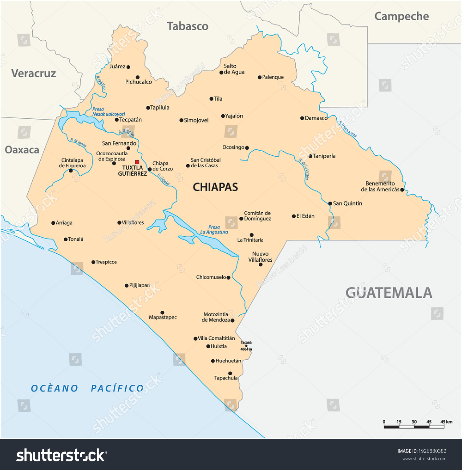 Vector Map Mexican State Chiapas Stock Vector Royalty Free 1926880382 8252