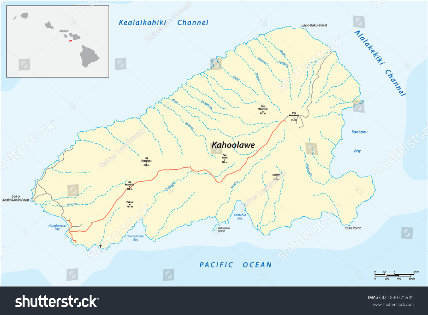 Vector Map Smallest Island Hawaiian Archipelago Stock Vector (Royalty ...